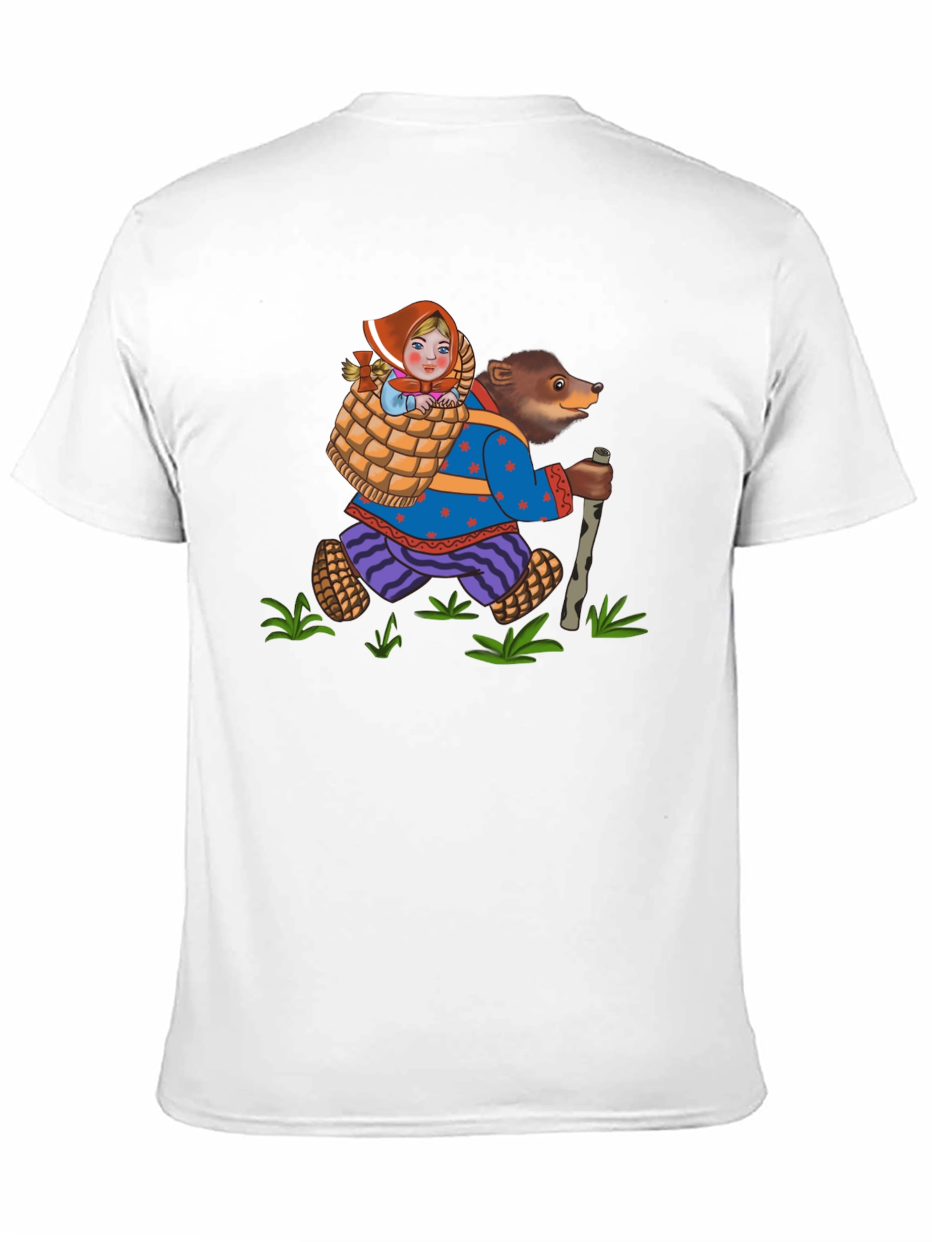 Black Bear and Girl Cartoon Black T-Shirt view 11