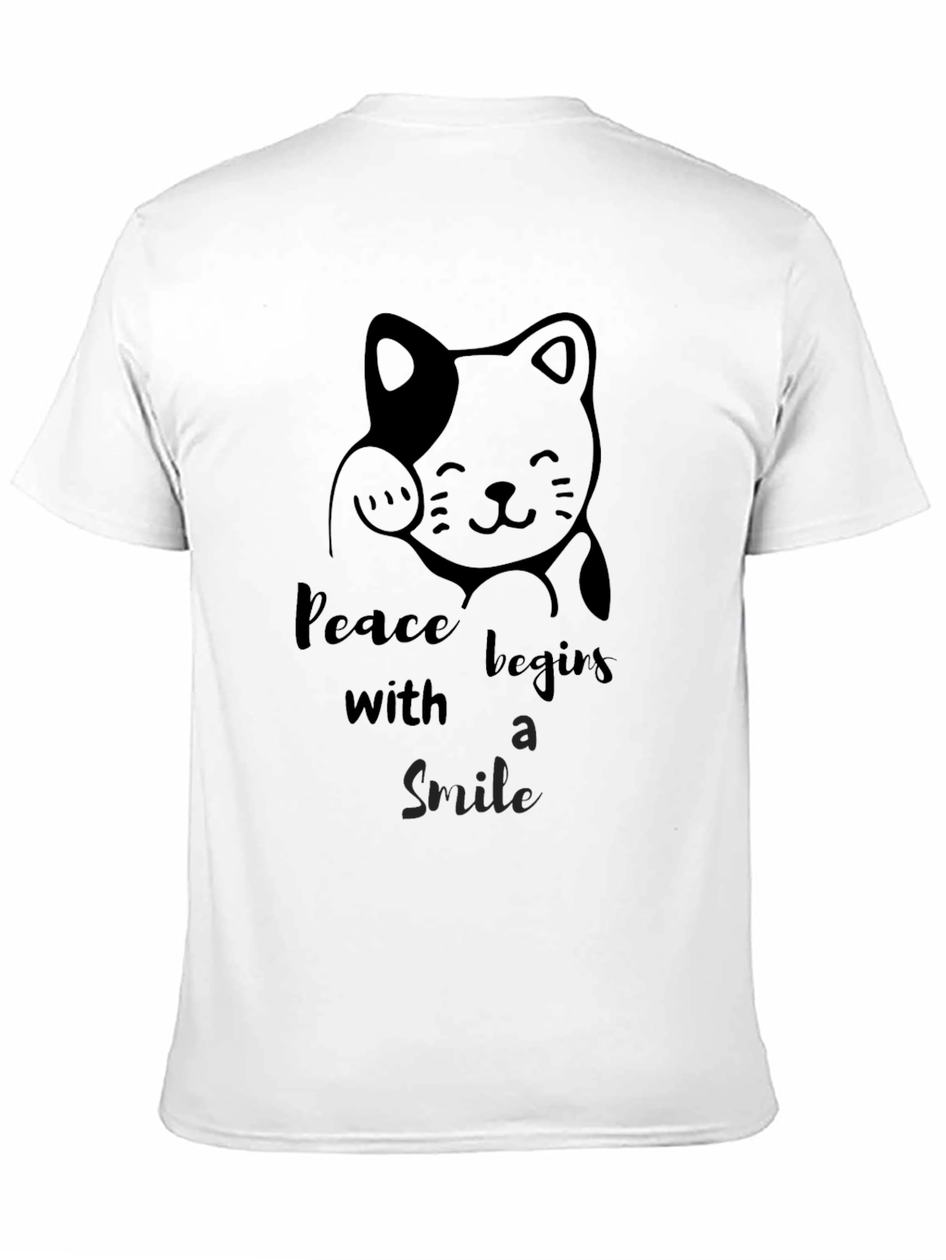 Black Peaceful Cat Graphic Tee - Black Cotton T-Shirt view 11