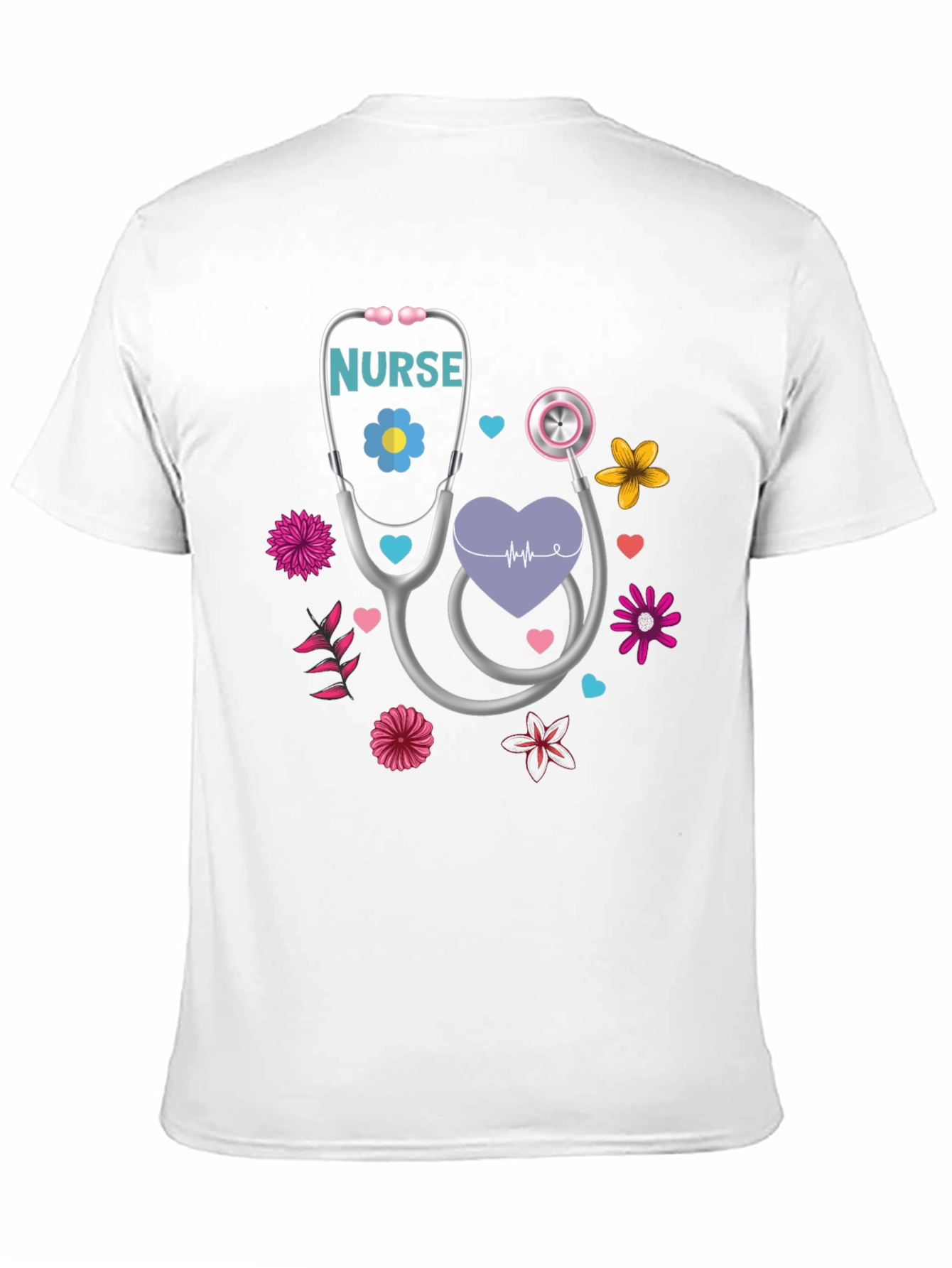 Black Nurse Stethoscope Floral Heart T-Shirt view 11