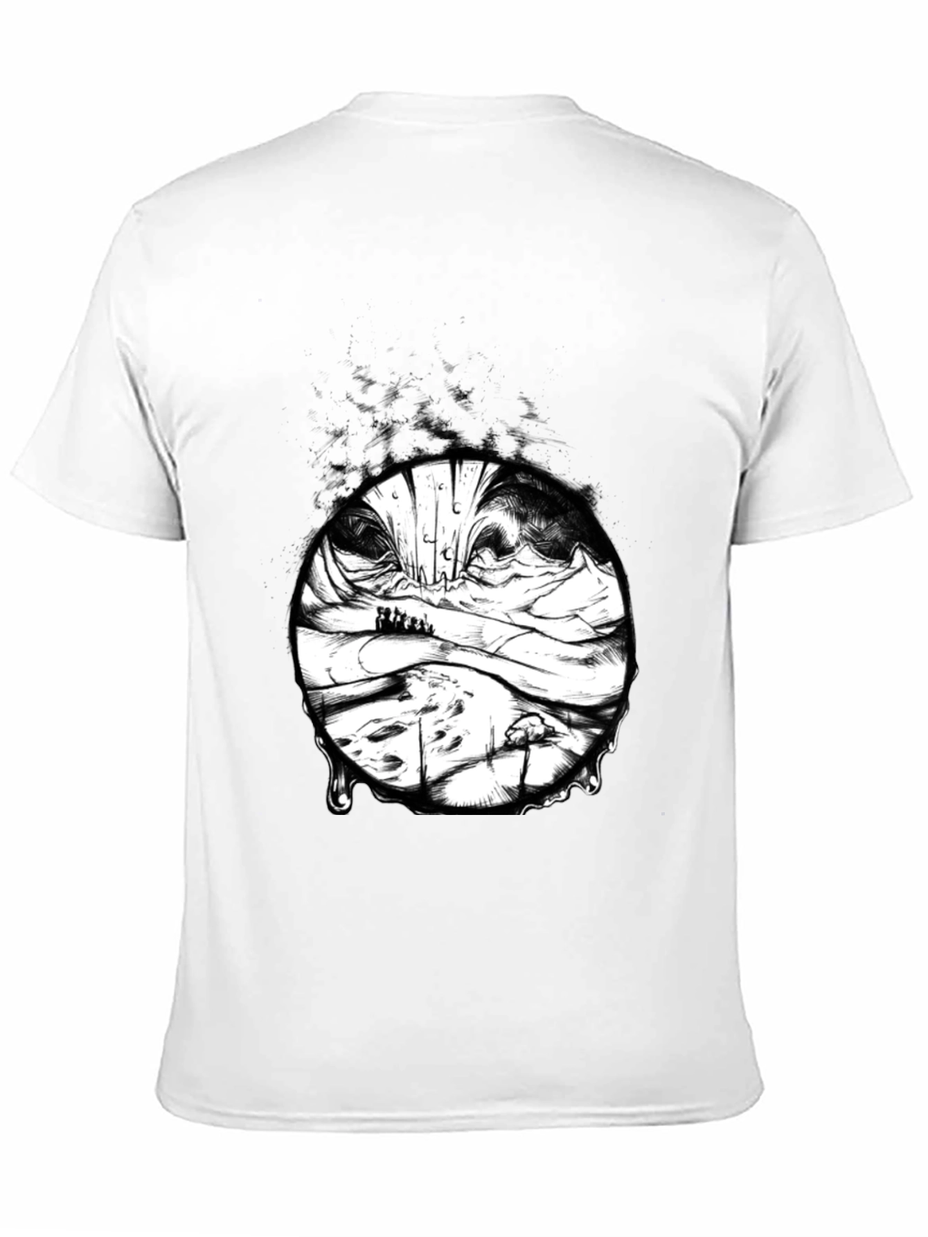 Black Artistic Black T-Shirt with Surreal Landscape Print view 11