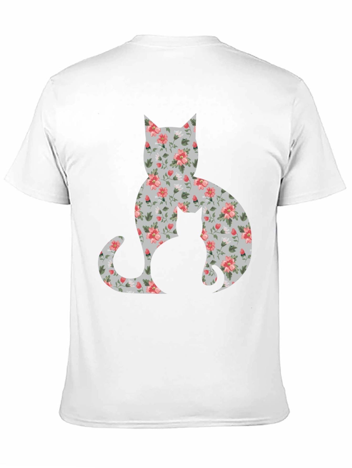 Black Floral Cat Silhouette T-Shirt - Stylish Tee view 11