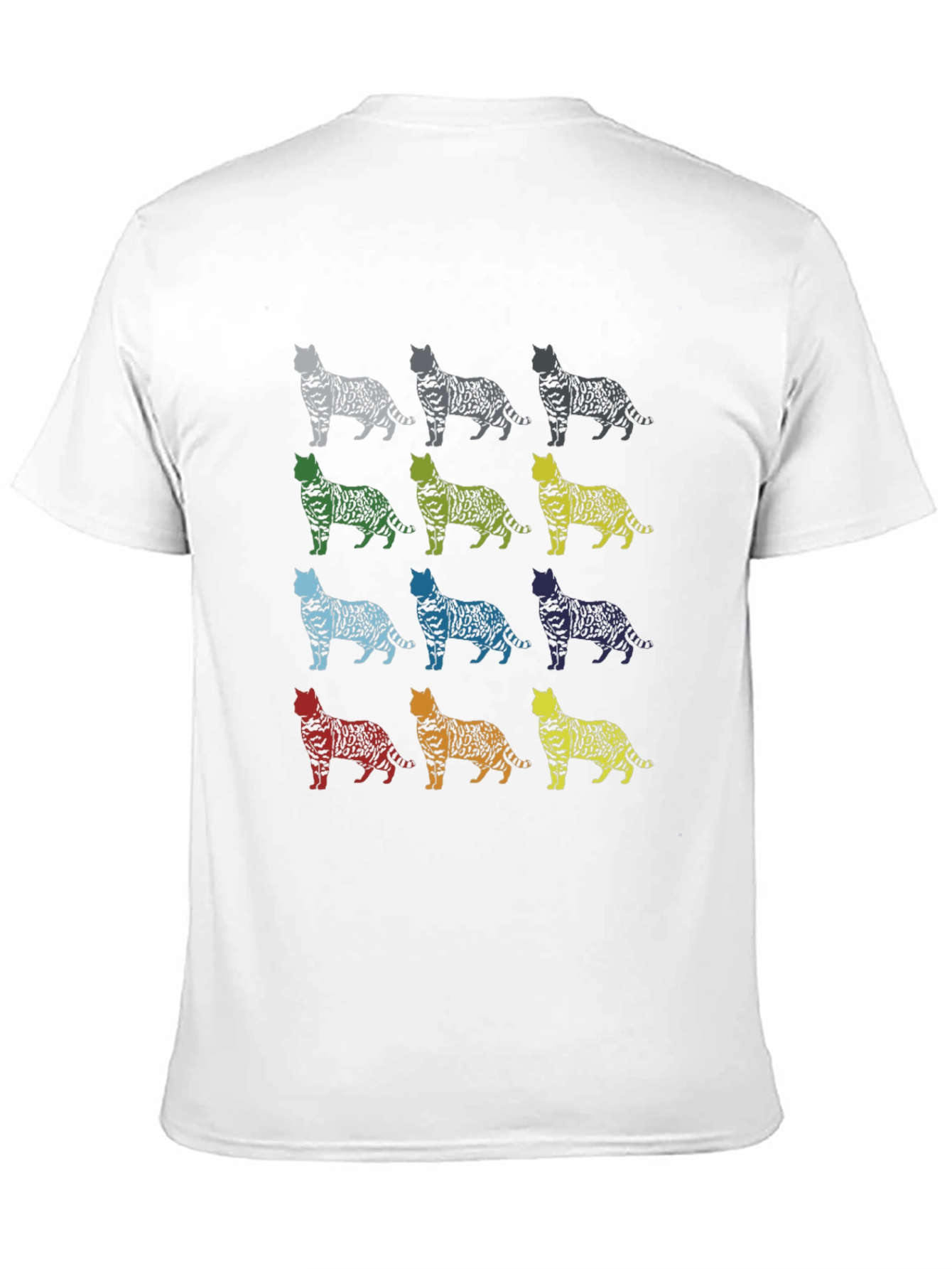 Black Colorful Cat Pattern T-Shirt view 11