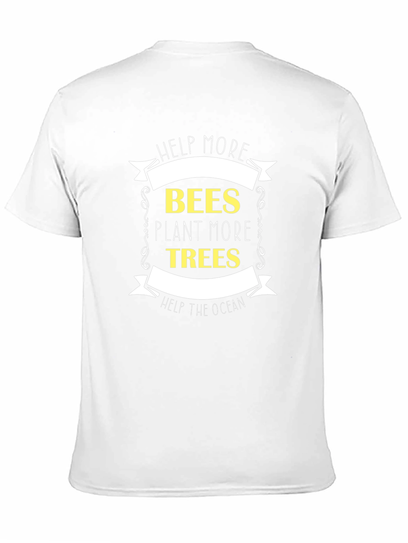 Black Eco-Friendly Tee: Help Bees, Plant Trees, Save Ocean view 11