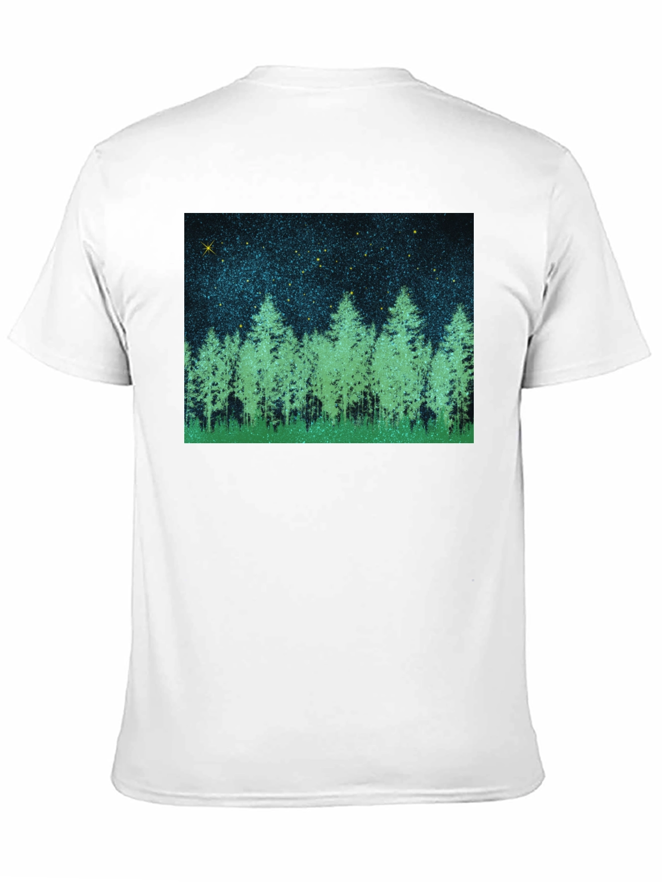 Black Starry Forest Graphic Tee - Black Cotton Blend T-Shirt view 11