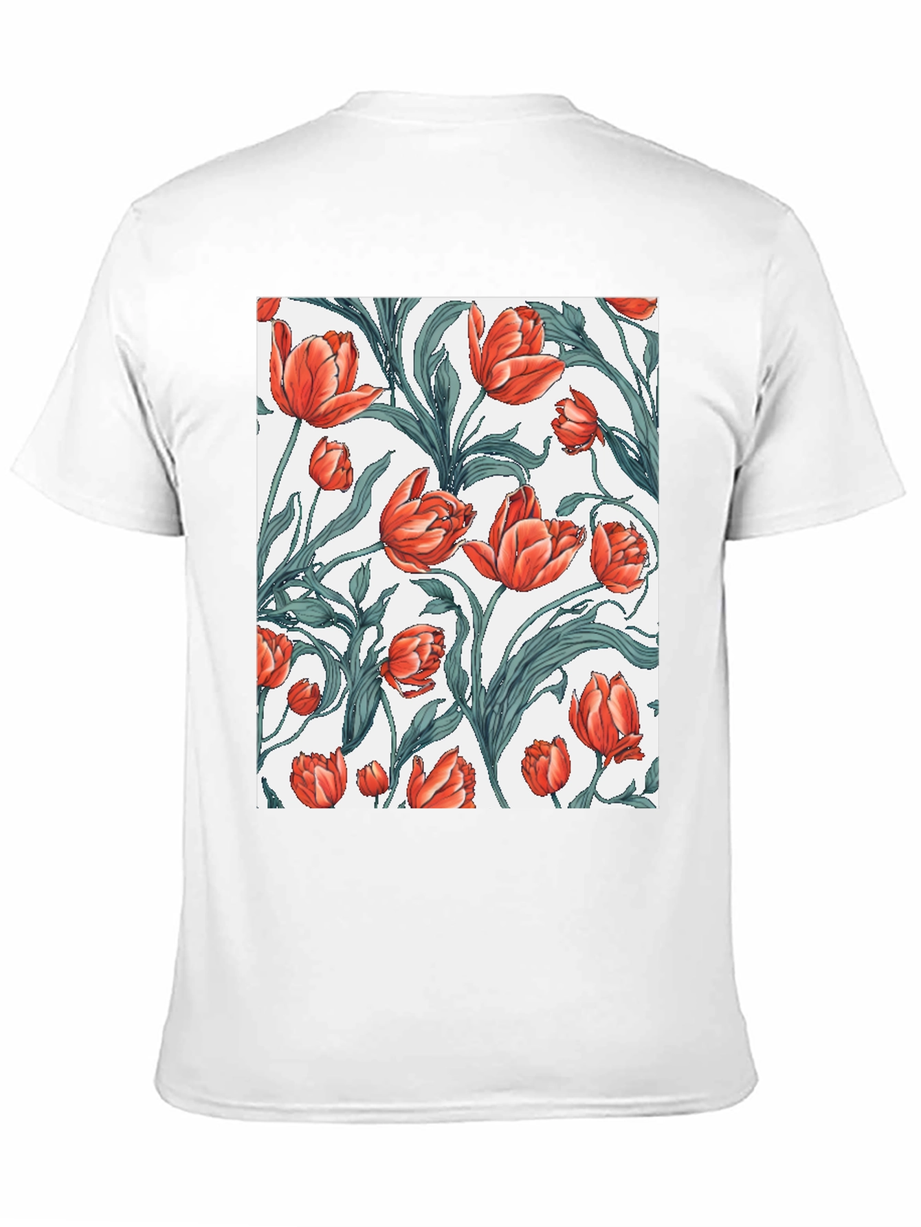 Black Floral Tulip Print Black T-Shirt view 11