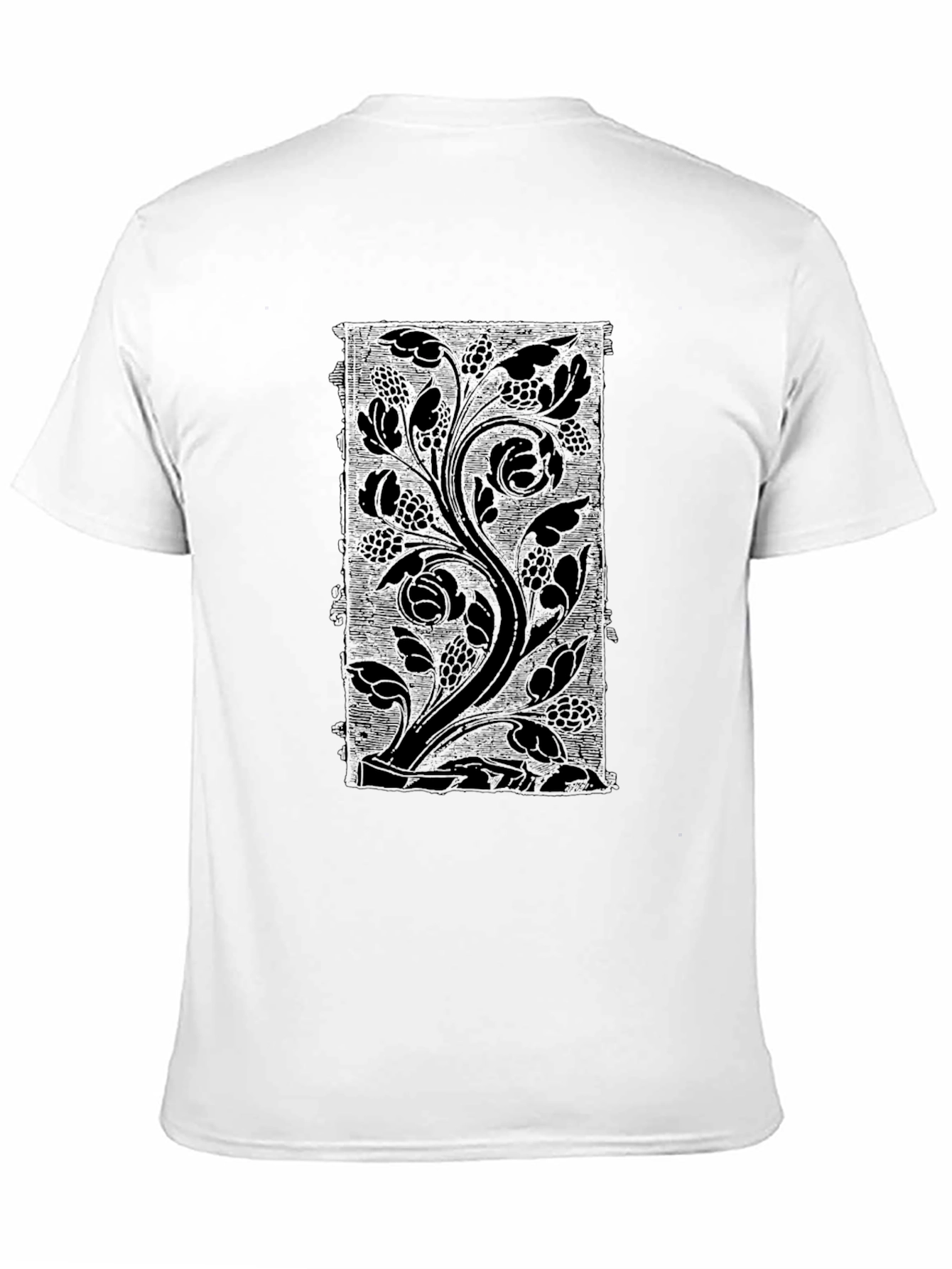 Black Floral Vine Print Black Crew Neck T-Shirt view 11