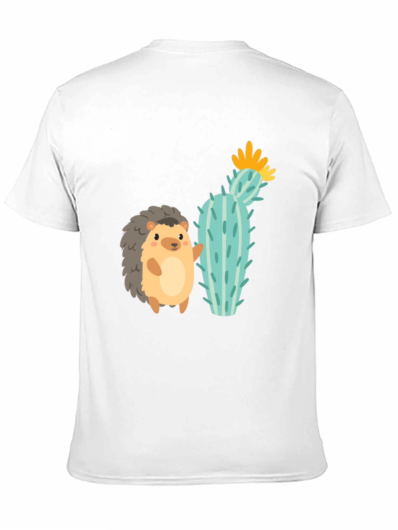Black Cute Hedgehog & Cactus Graphic Tee - Unisex Black T-Shirt view 11