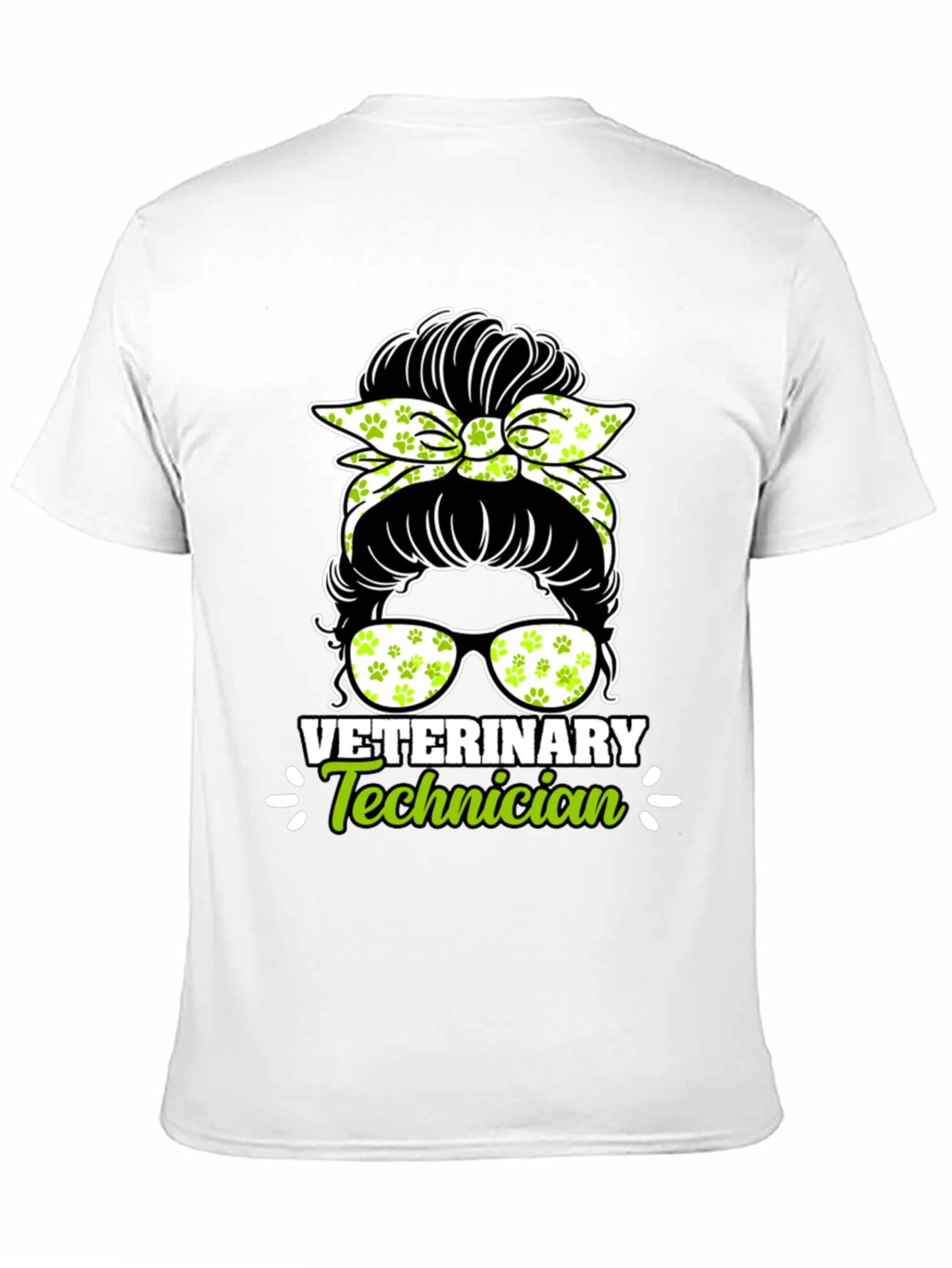 Black Veterinary Technician Messy Bun T-Shirt view 11