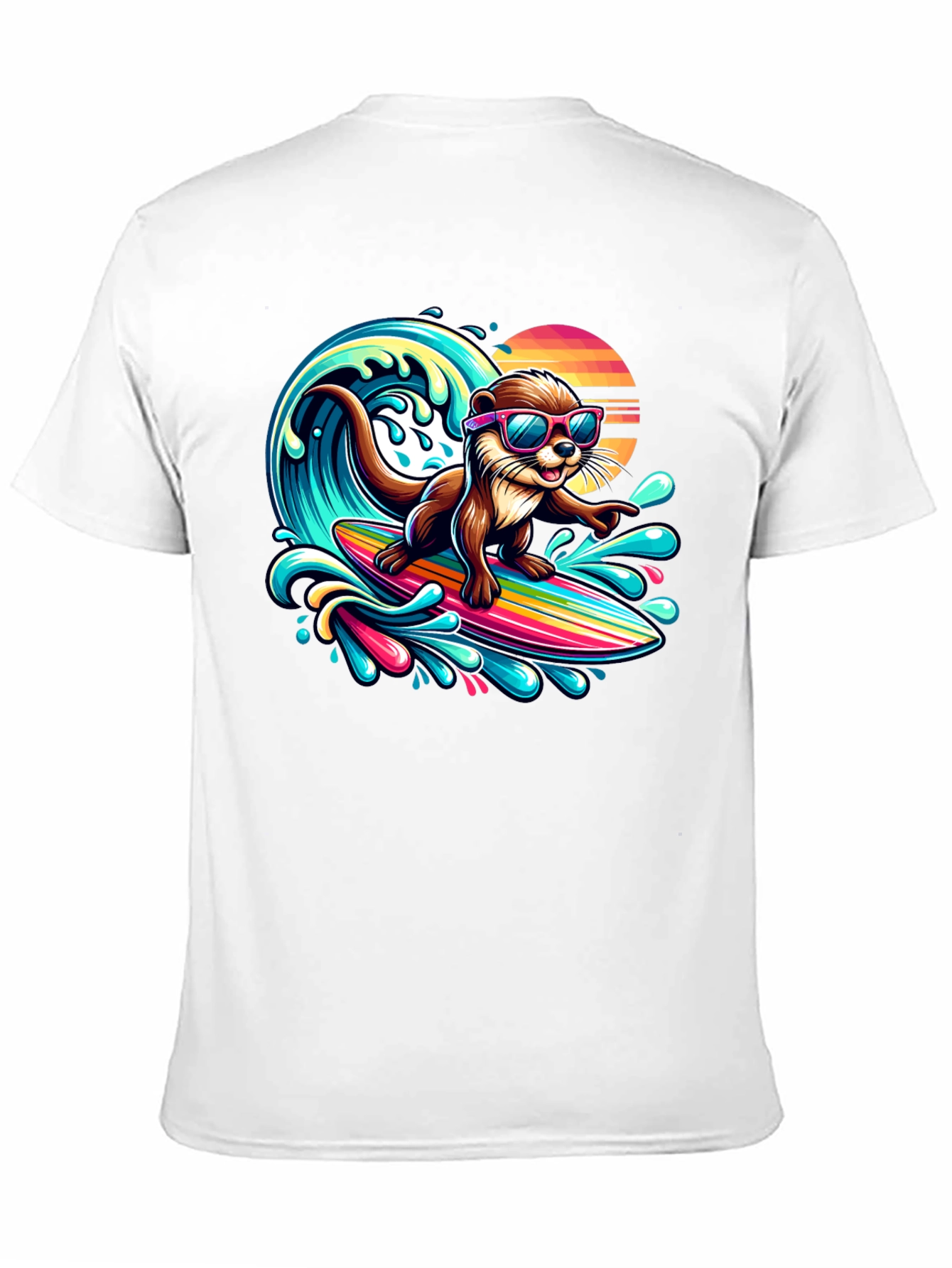 Black Surfing Otter T-Shirt - Cool Cartoon Graphic Tee view 11
