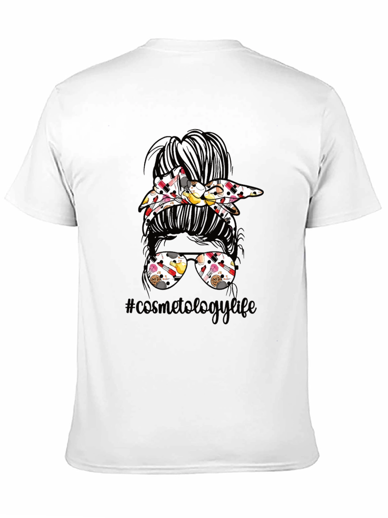 Black Cosmetology Life Messy Bun T-Shirt view 11