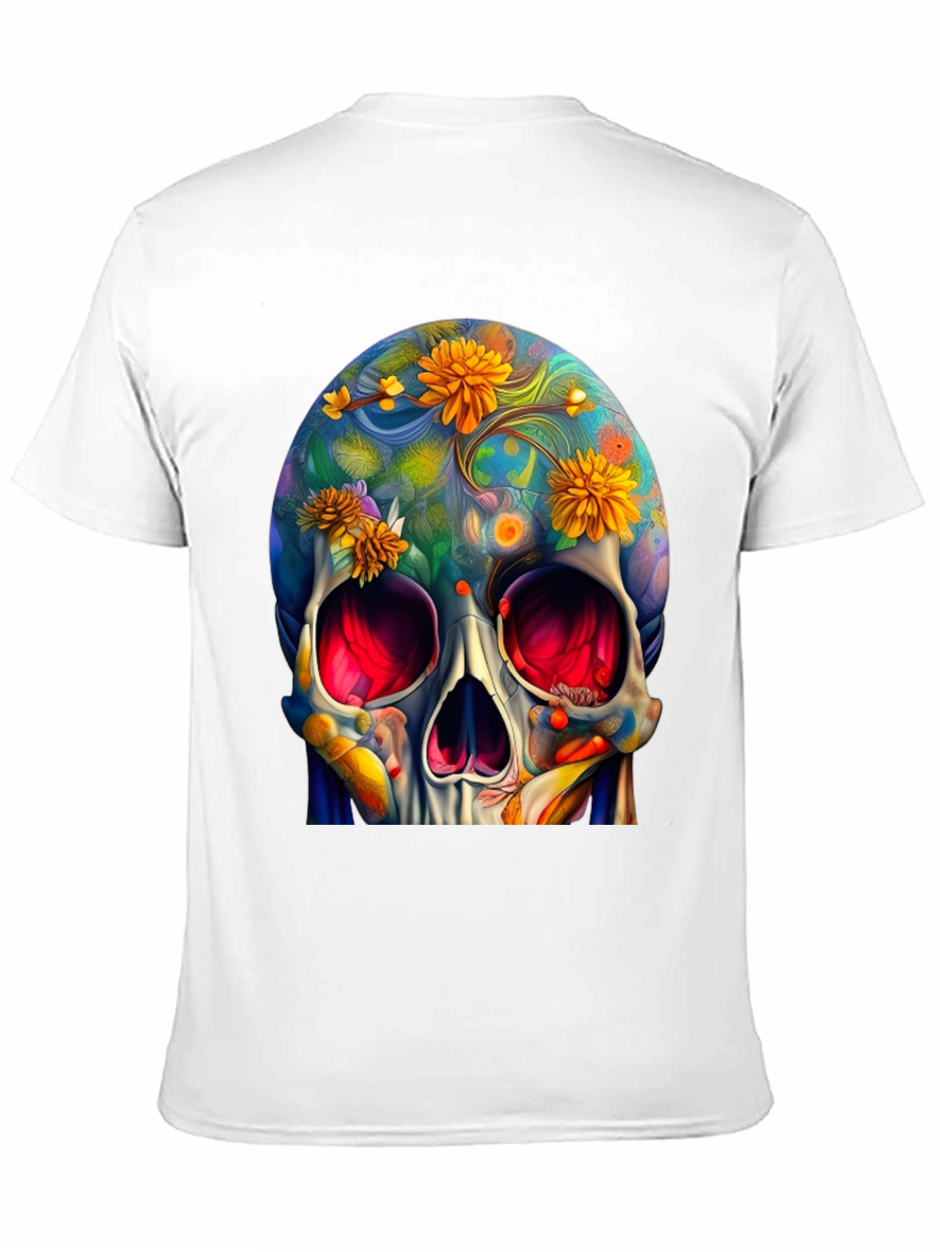 Black Floral Skull Graphic Tee - Unique Art Design view 11