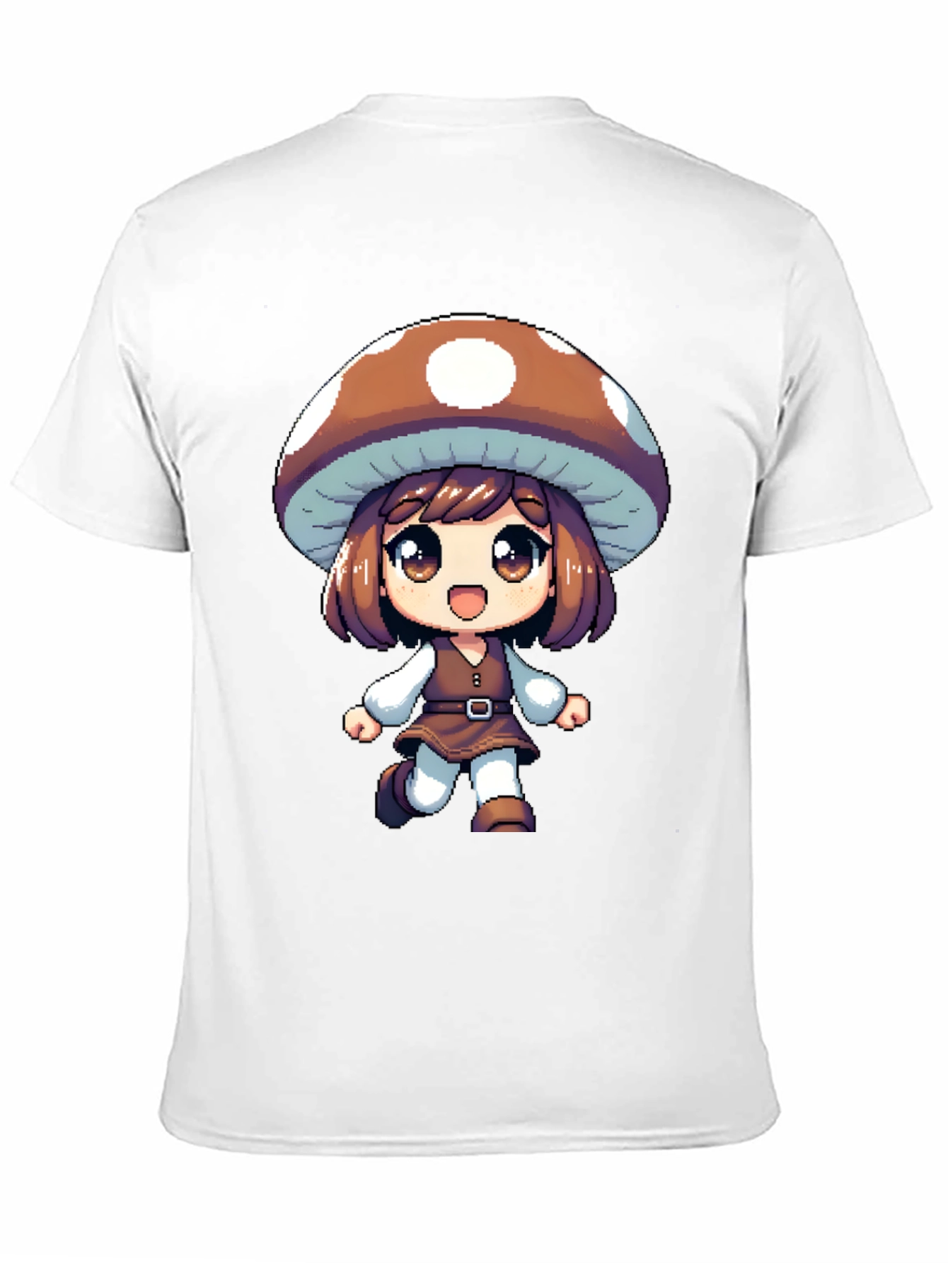 Black Mushroom Girl Black T-Shirt Anime Pixel Art view 11