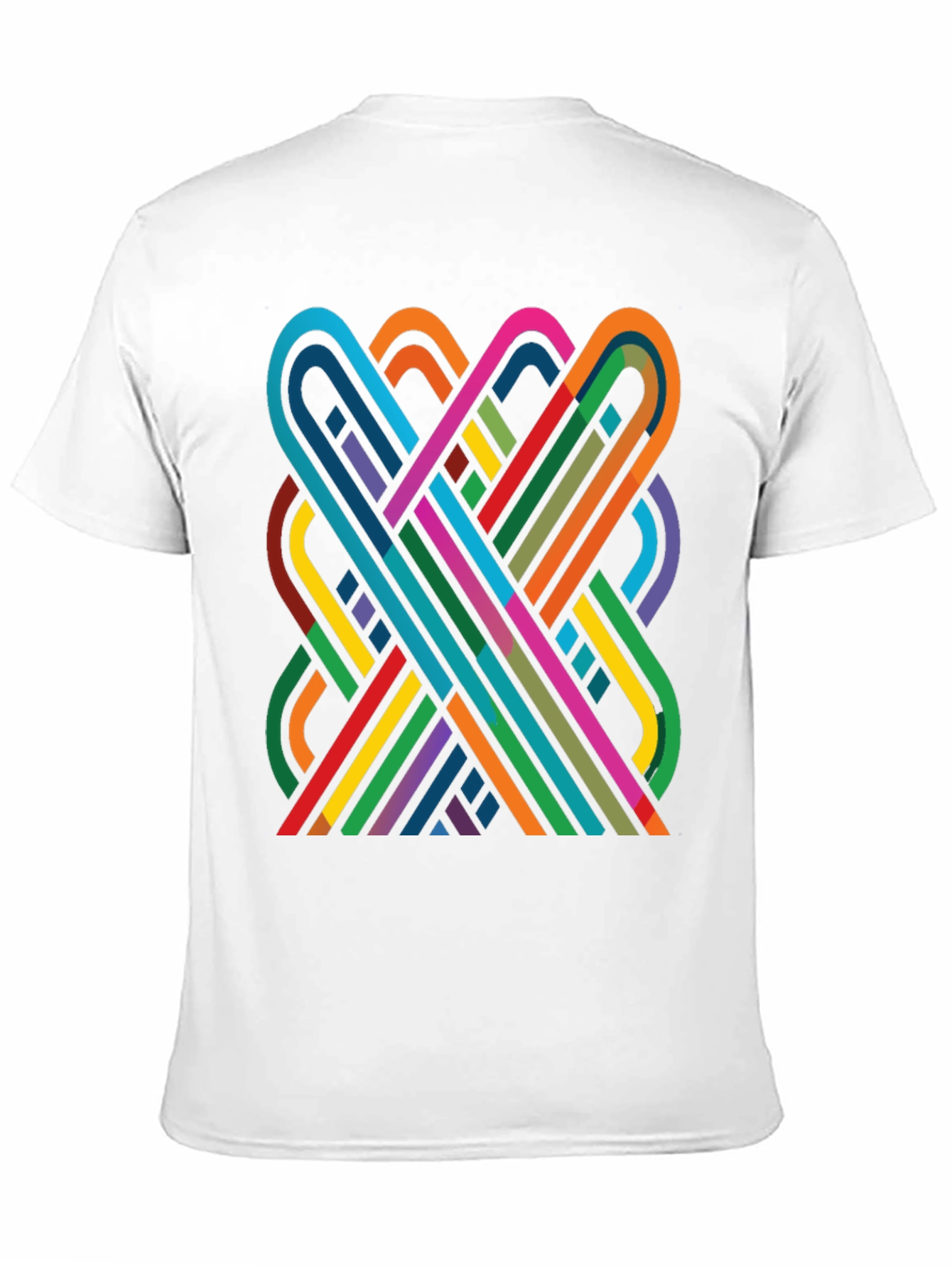 Black Geometric Ribbon Design Black Cotton T-Shirt view 11