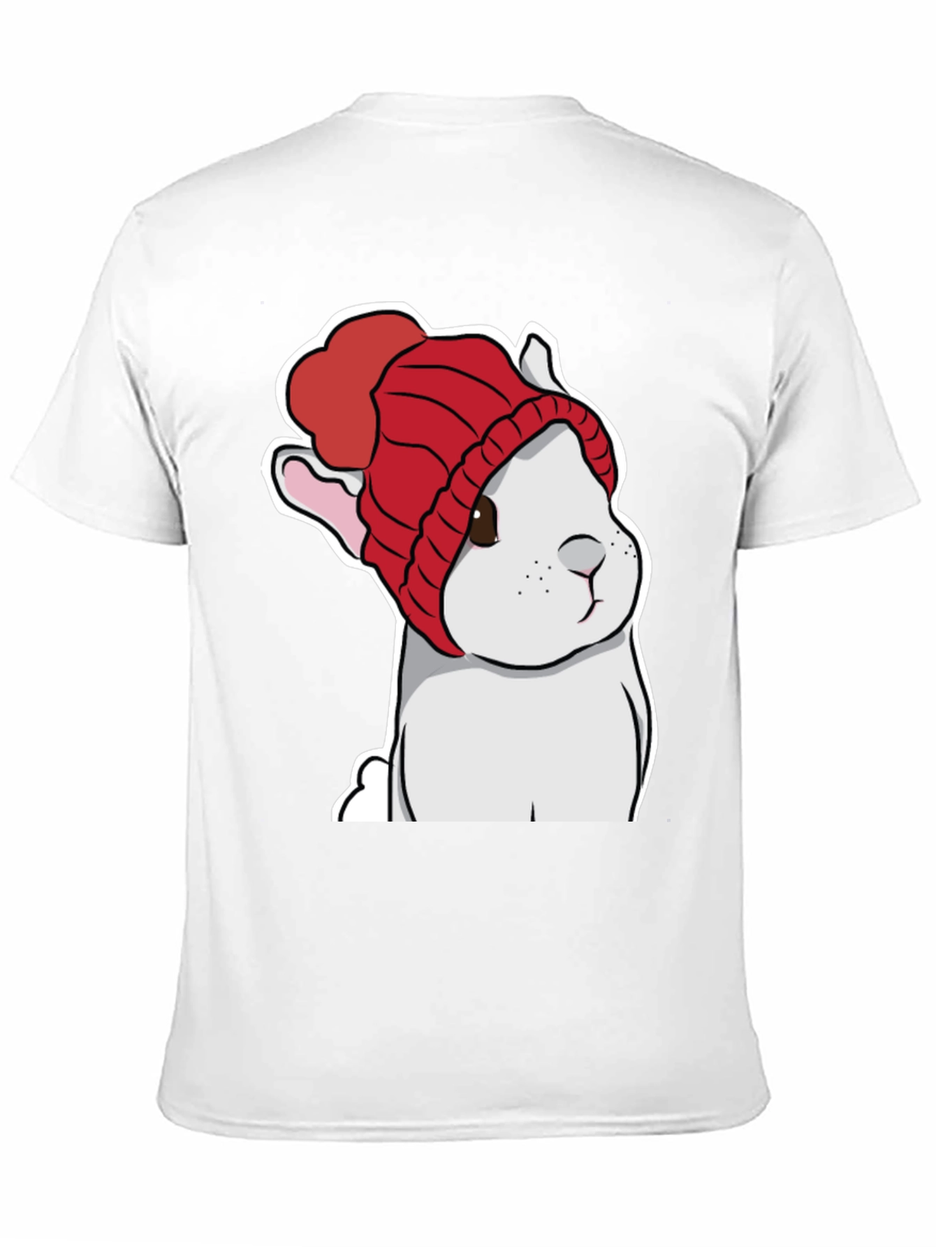 Black Cute Bunny in Red Knit Hat T-Shirt view 11