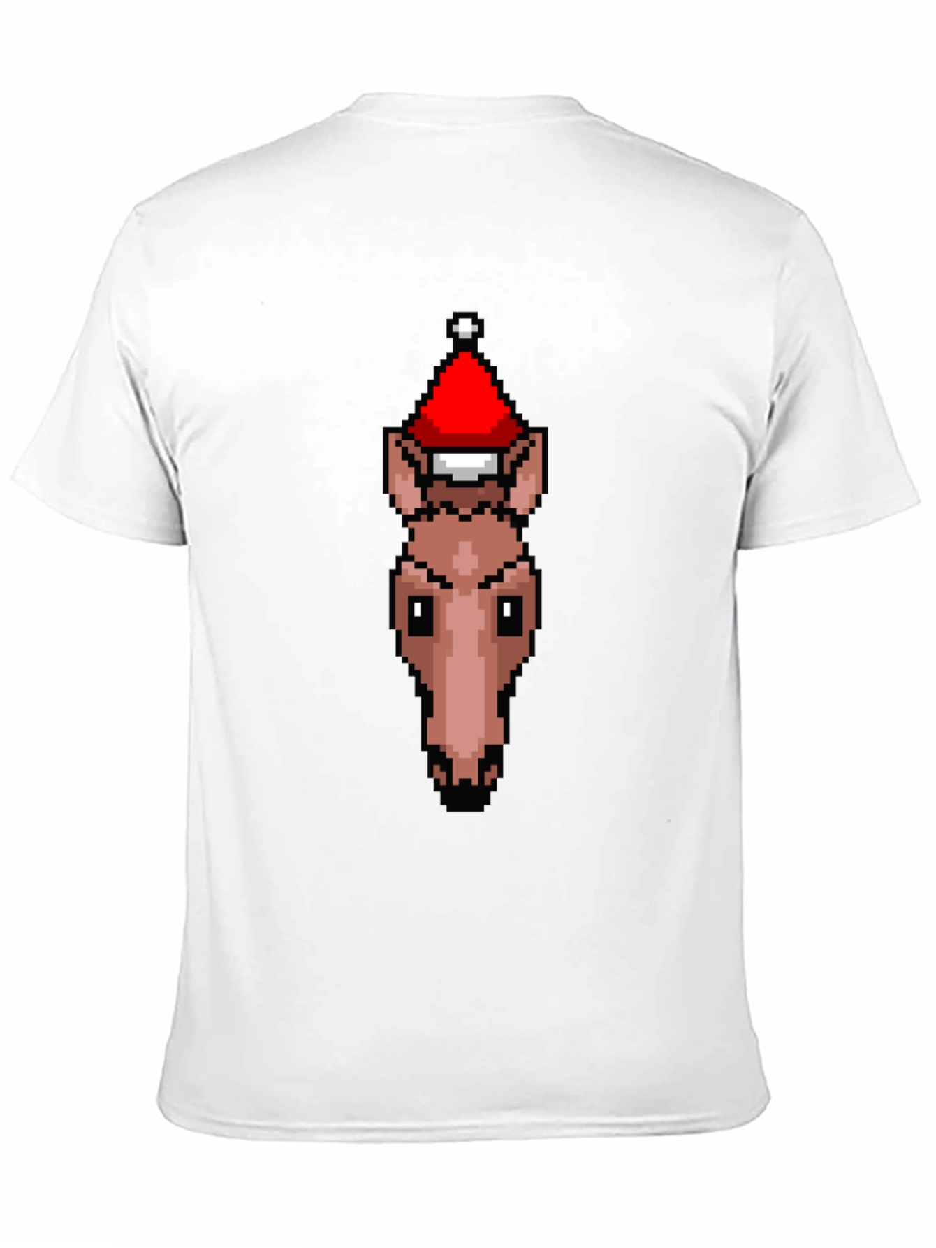 Black Pixel Art Horse Santa Hat T-Shirt view 11
