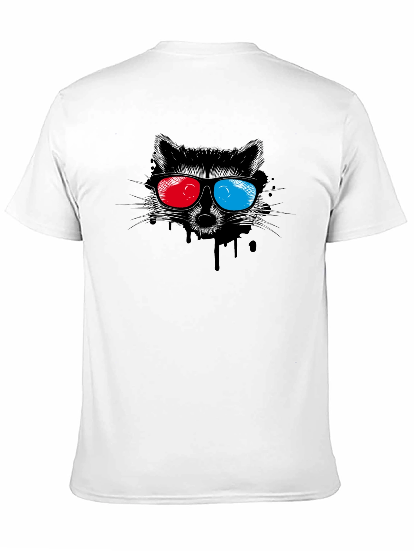 Black Cool Raccoon 3D Glasses Graphic Black T-Shirt view 11