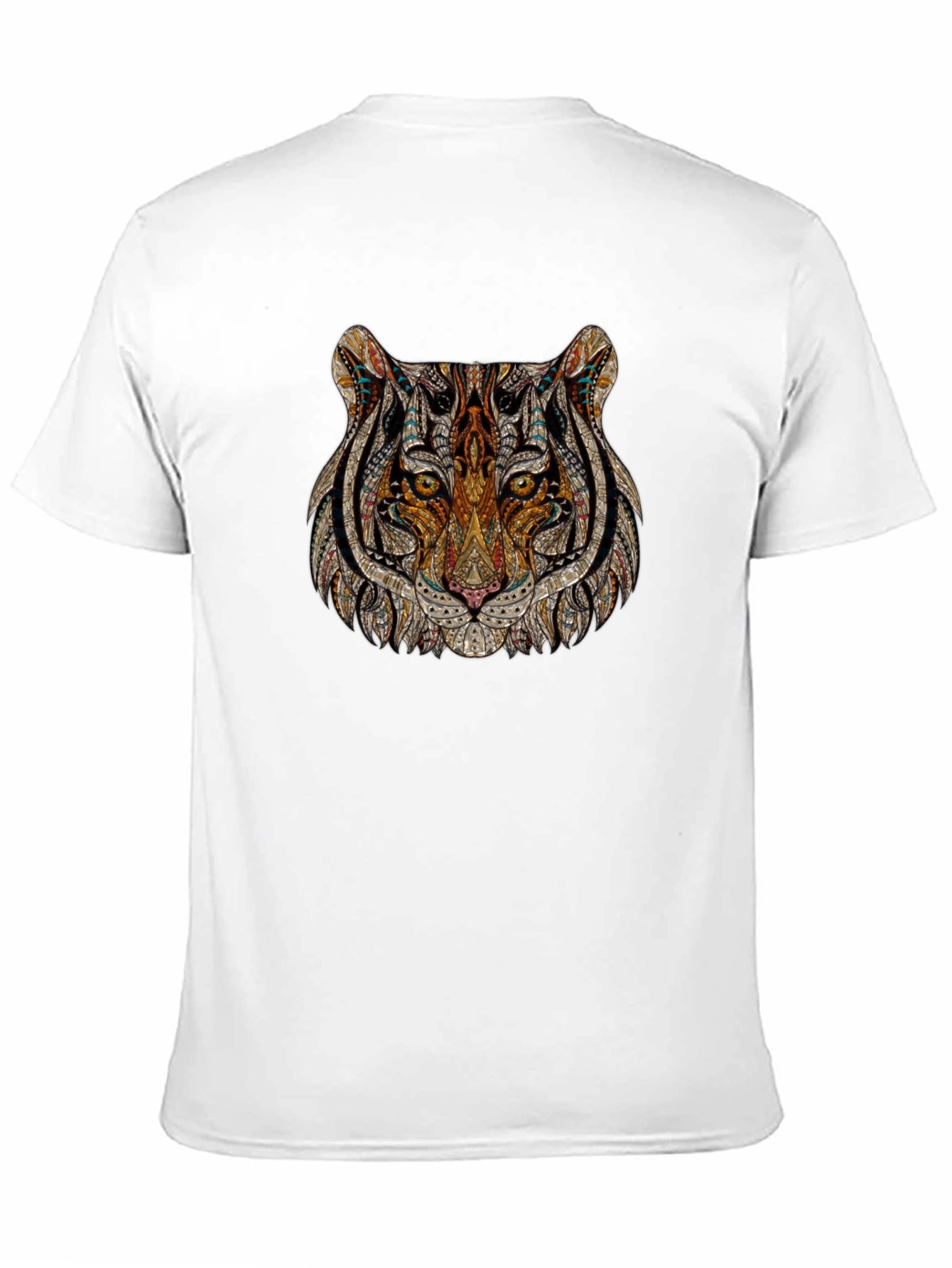 Black Intricate Tiger Head Graphic Print Black T-Shirt view 11