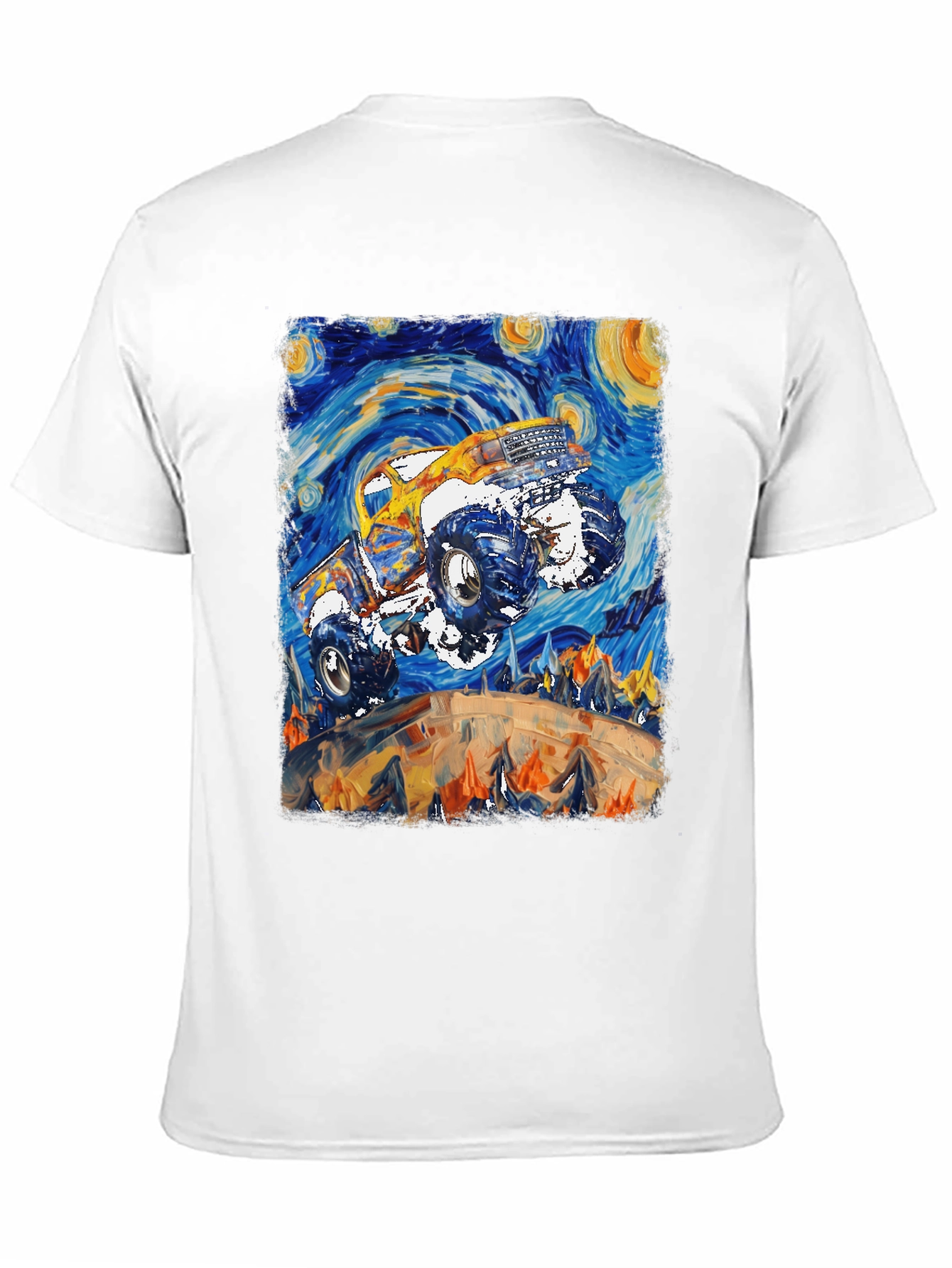 Black Monster Truck Starry Night Art Graphic T-Shirt view 11