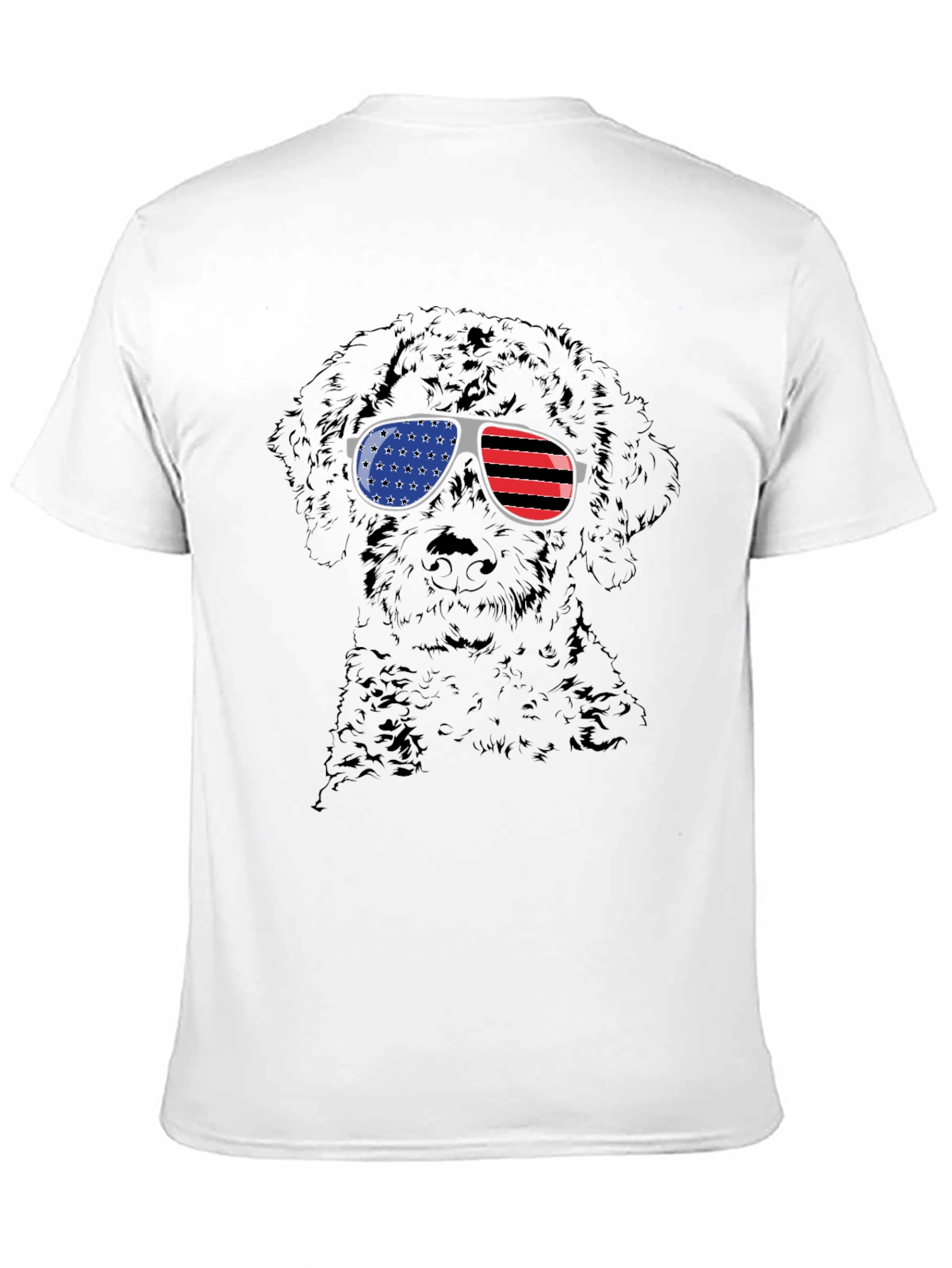 Black Cool Dog American Flag Sunglasses Black T-Shirt view 11