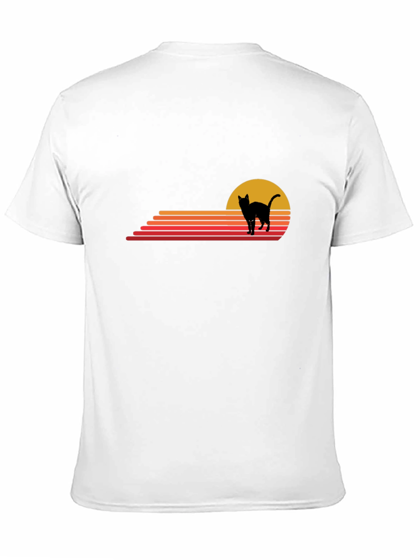 Black Retro Cat Sunset Graphic Tee - Black Cotton T-Shirt view 11