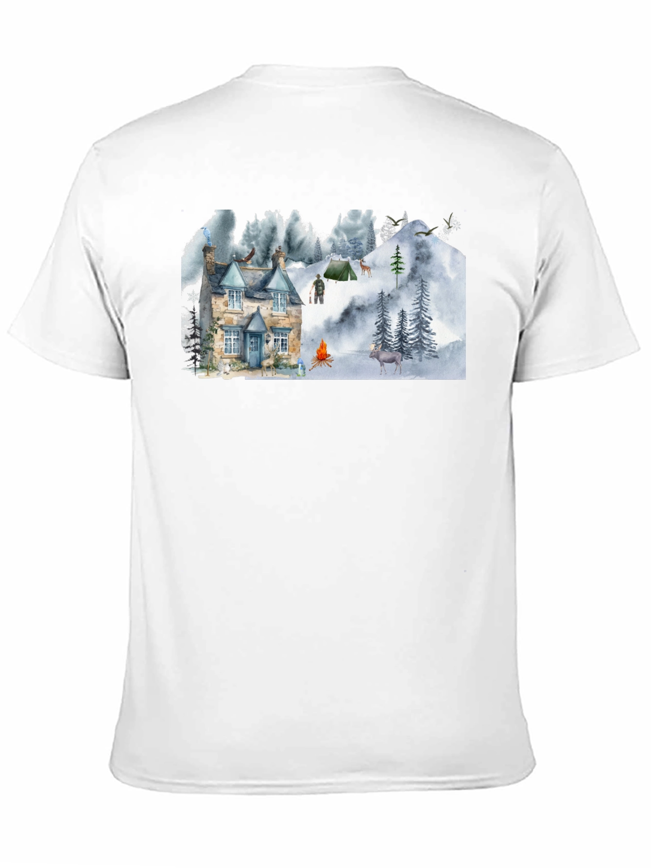 Black Cozy Cabin Mountain Scene Graphic T-Shirt view 11