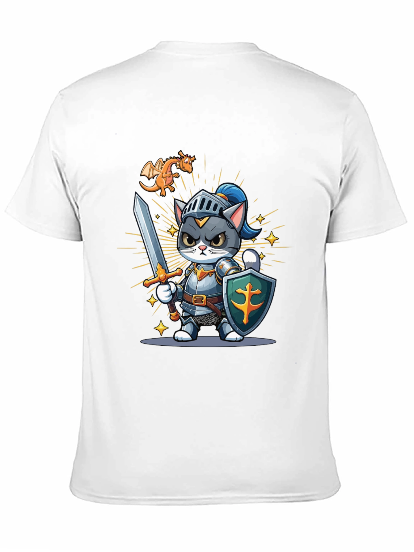 Black Cat Knight T-Shirt: Cartoon Medieval Warrior Tee view 11