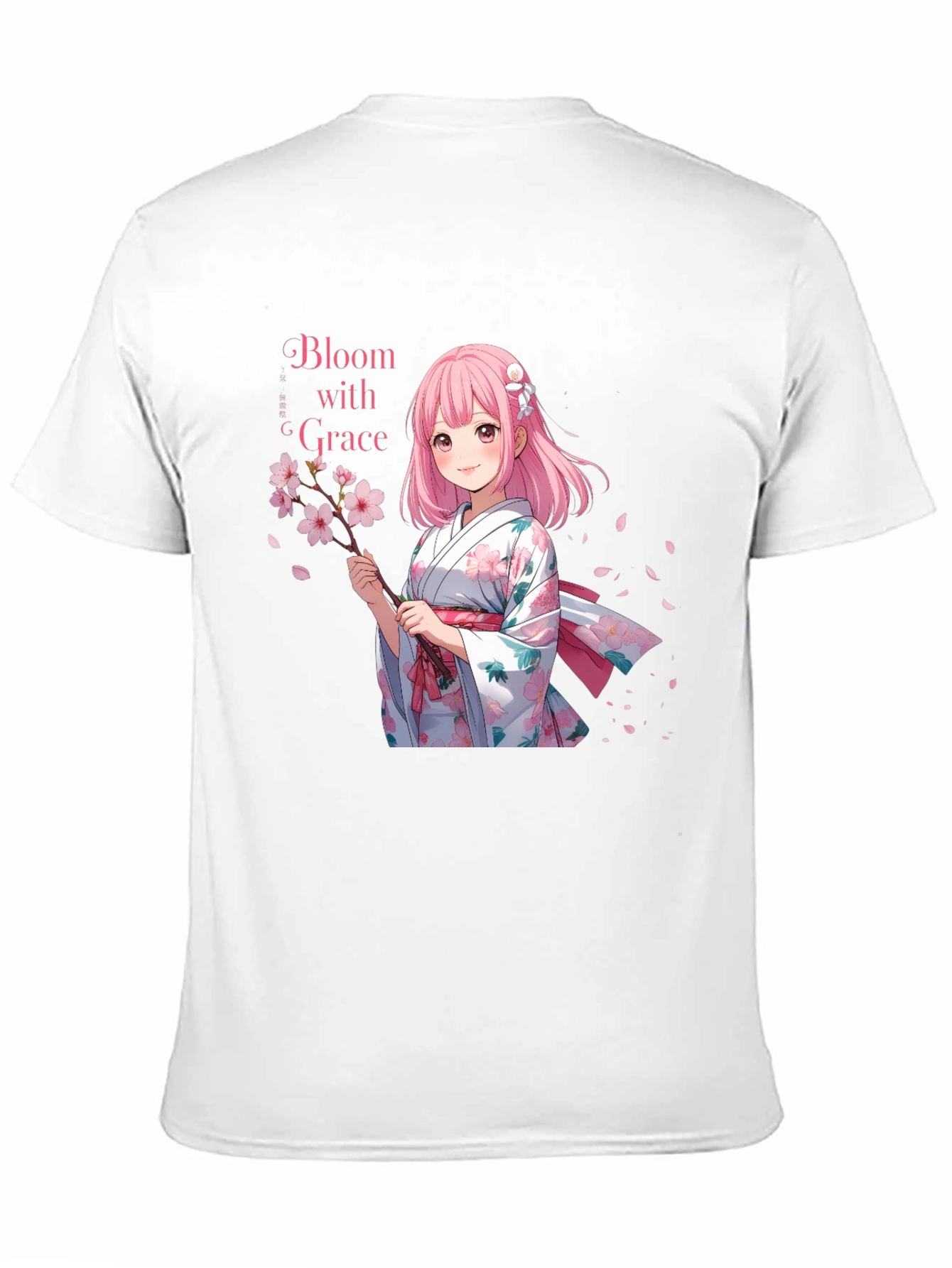 Black Anime Girl Cherry Blossom T-Shirt view 11