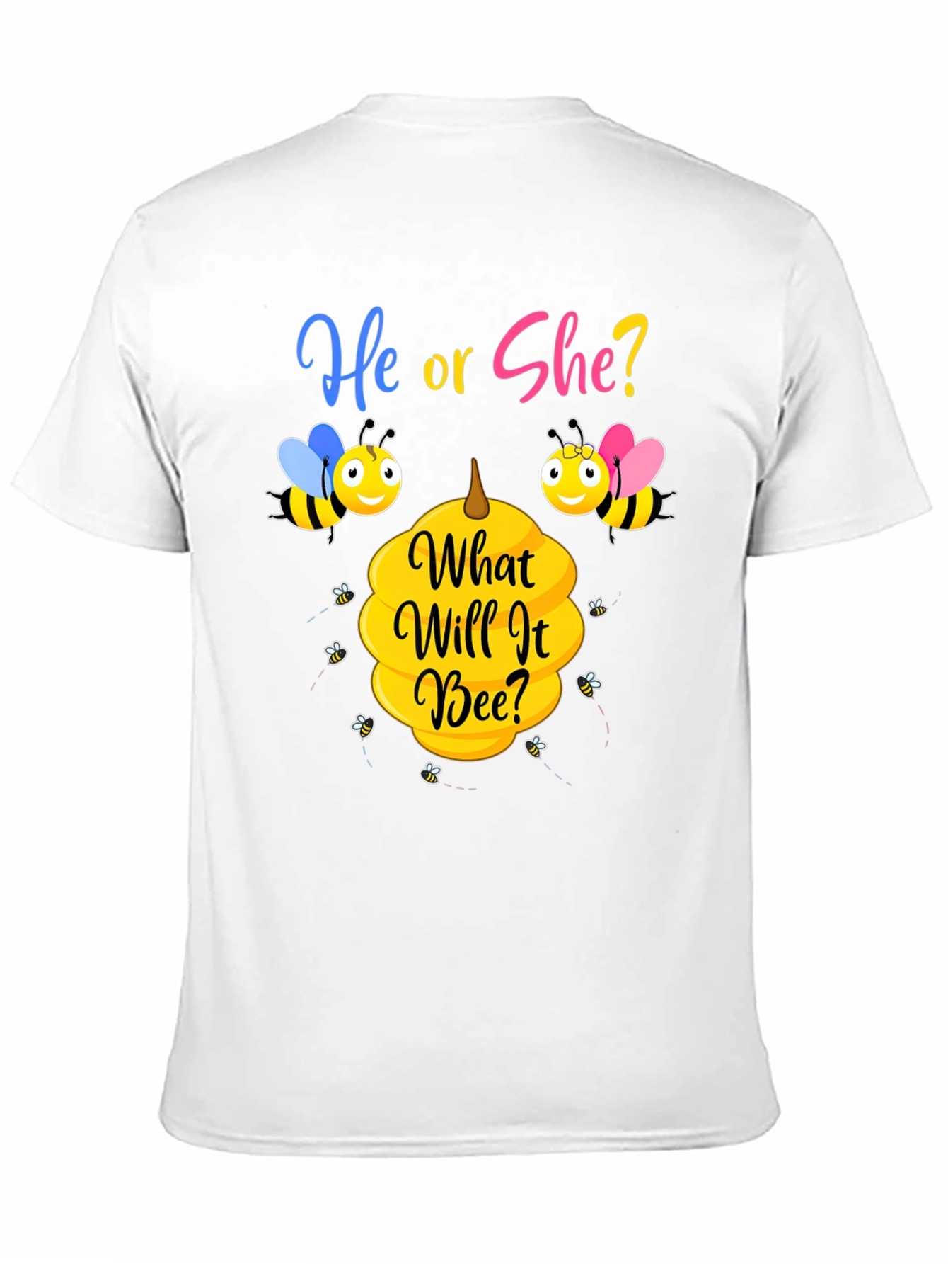 Black He or She Bee Gender Reveal T-Shirt view 11