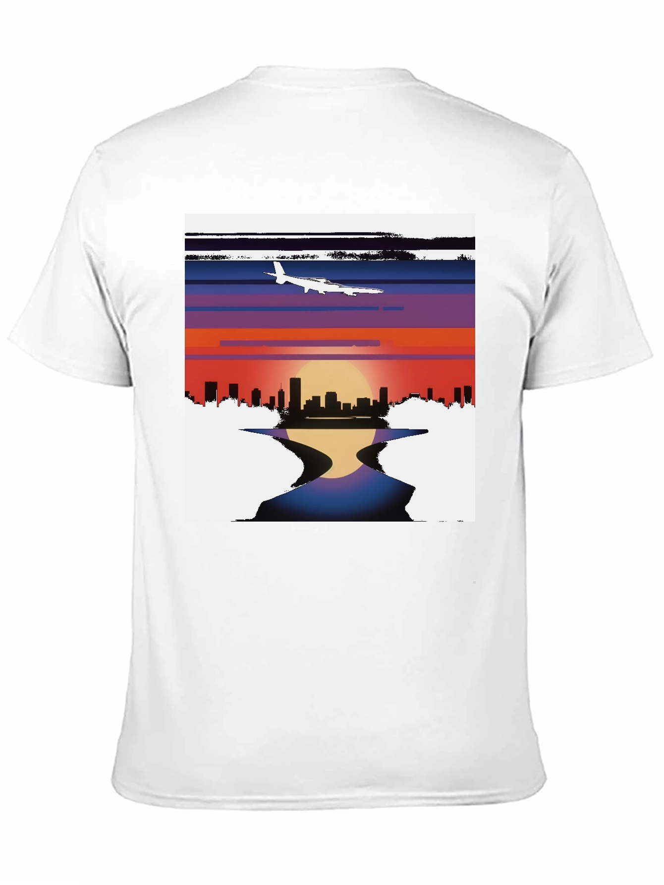 Black Sunset Airplane Cityscape Graphic Tee view 11