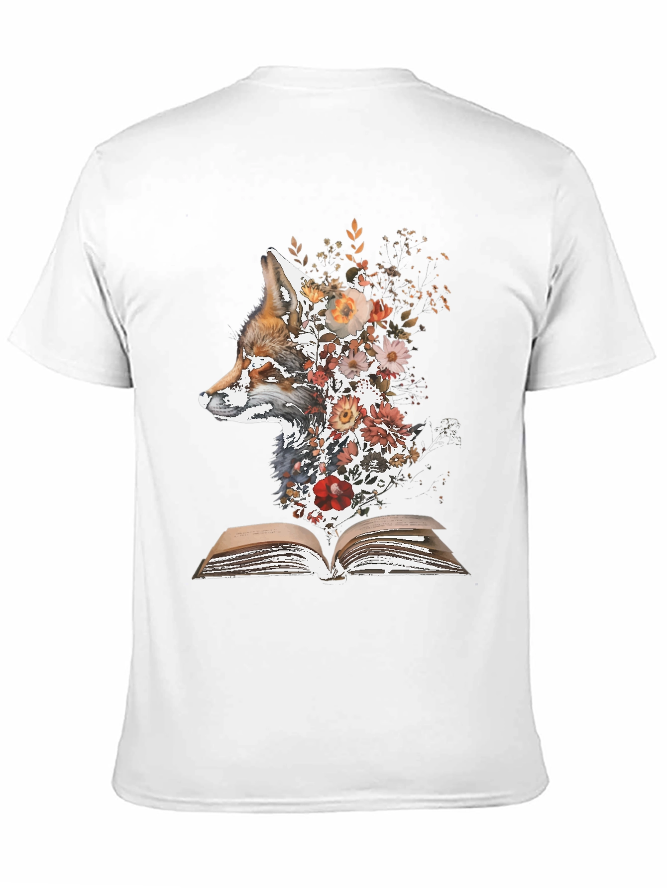 Black Fox & Flowers Book T-Shirt - Unique Nature Graphic Tee view 11