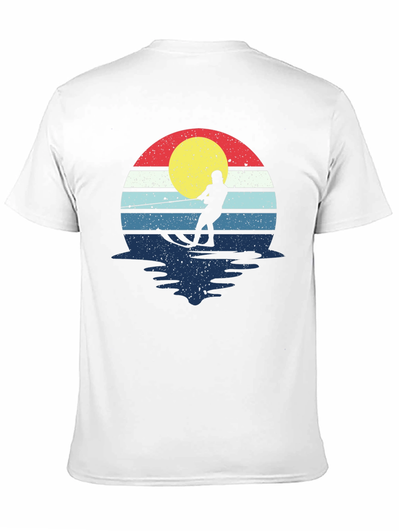 Black Retro Water Skiing T-Shirt - Vintage Sunset Design view 11