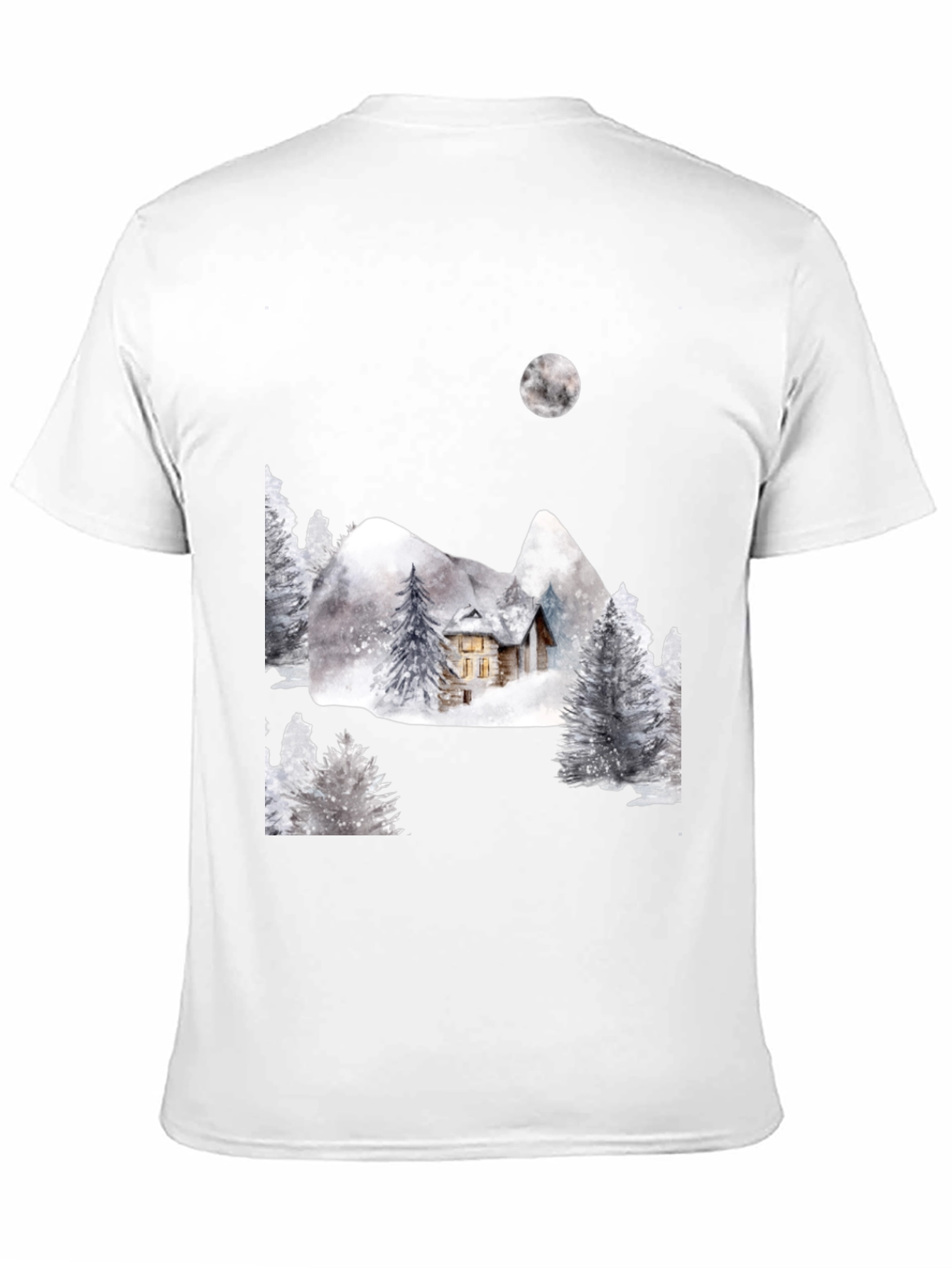 Black Winter Cabin Scene Black T-Shirt view 11