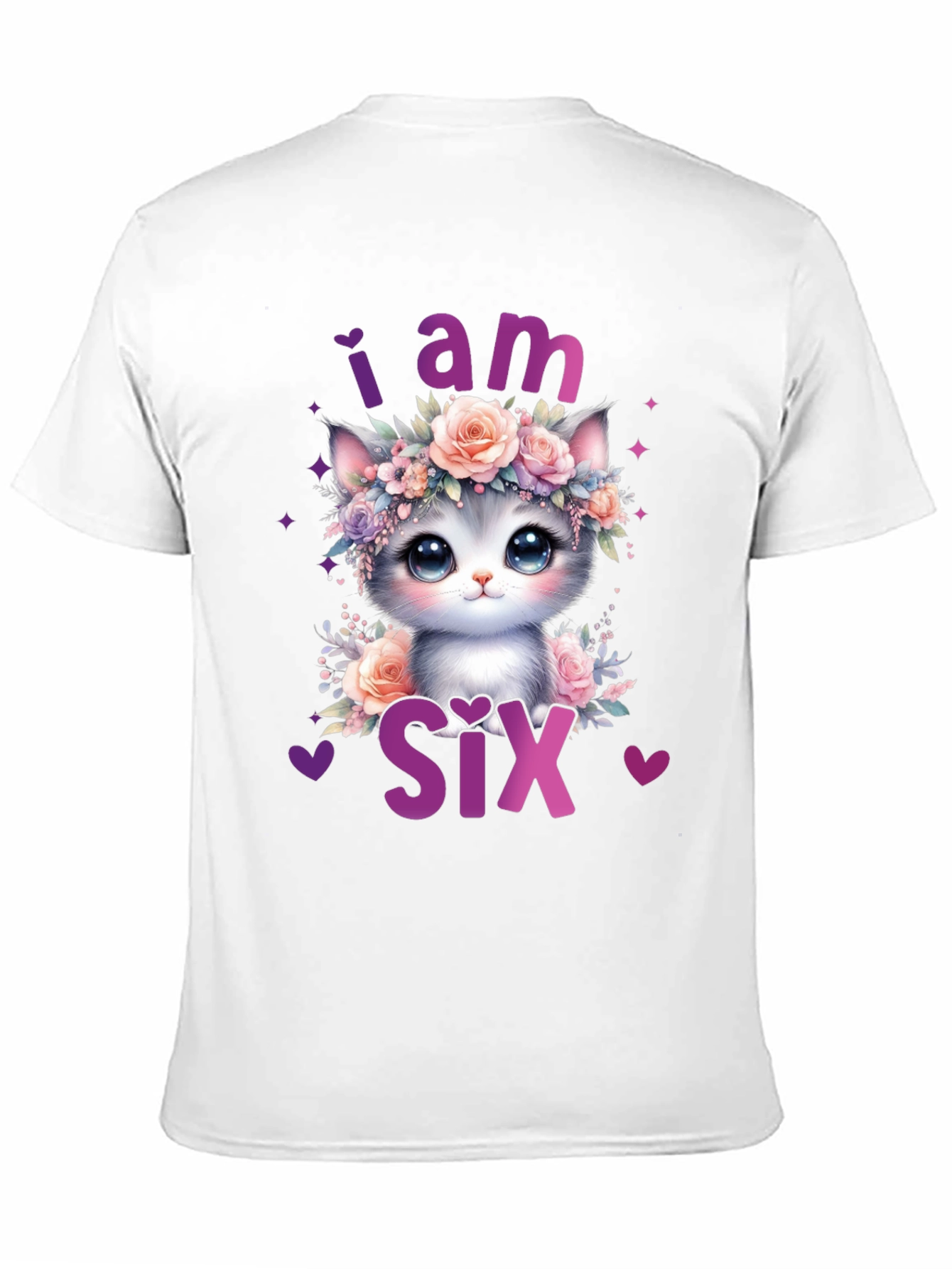 Black Cute Cat "I am Six" Birthday T-Shirt view 11
