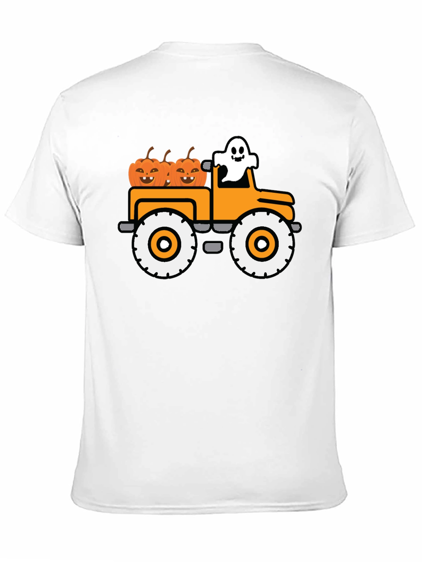 Black Halloween Ghost Pumpkin Truck T-Shirt view 11