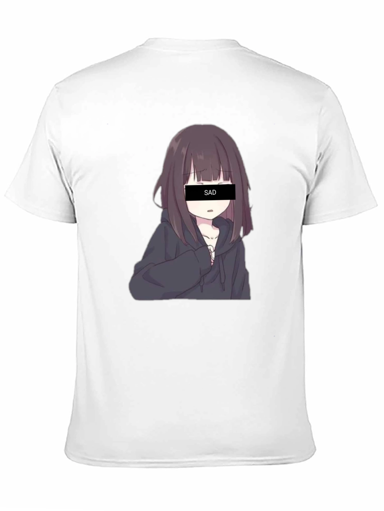 Black Anime Sad Girl Graphic Print Black T-Shirt view 11