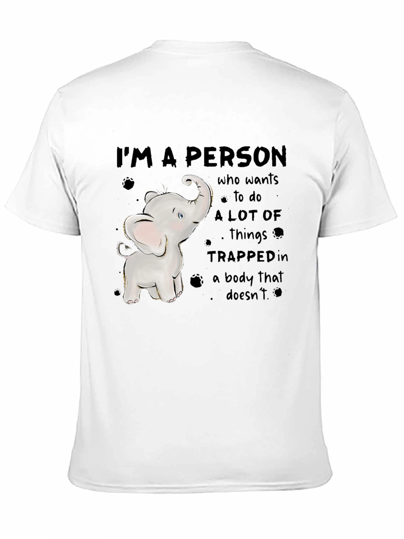 Black Elephant Person T-Shirt - Trapped in Body Design view 11