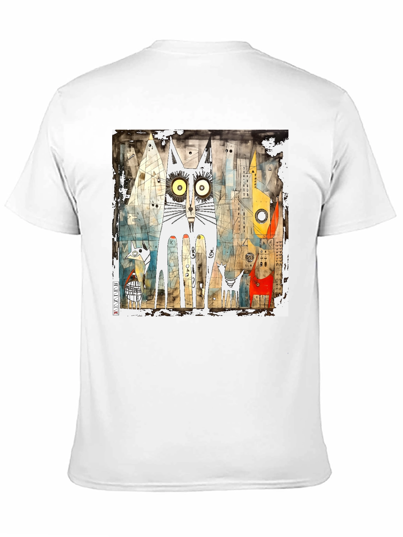 Black Urban Cat Art Graphic T-Shirt view 11