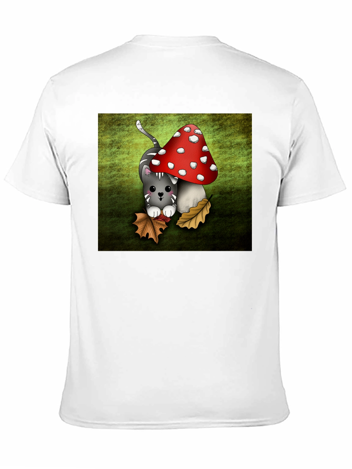 Black Cute Cartoon Cat and Mushroom Graphic T-Shirt view 11