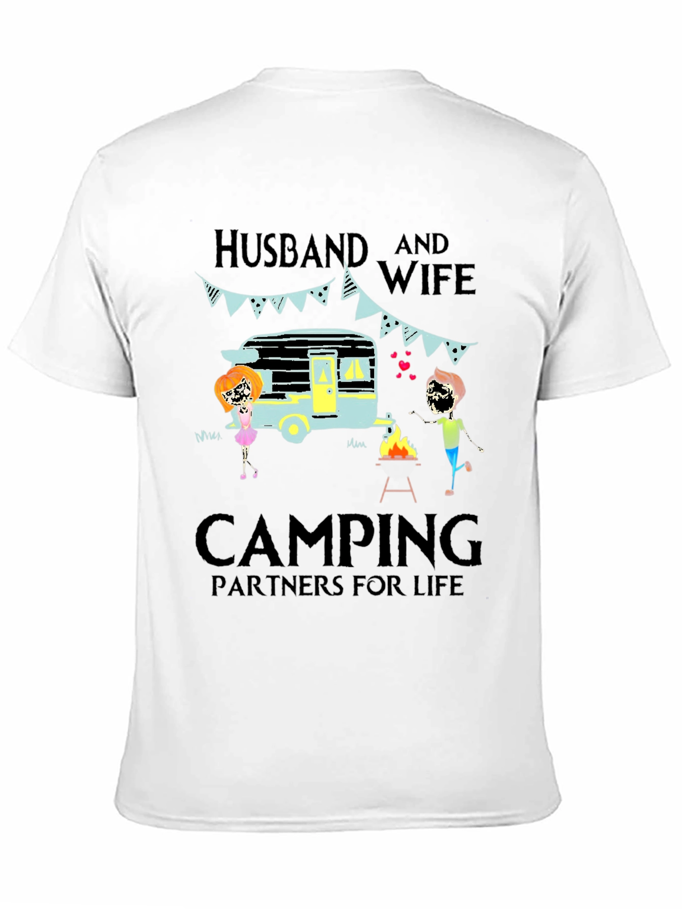 Black Husband & Wife Camping Partners Tee view 11