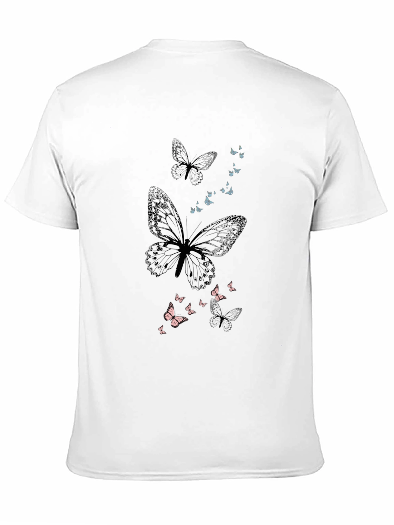 Black Butterfly Print Men's Black T-Shirt view 11