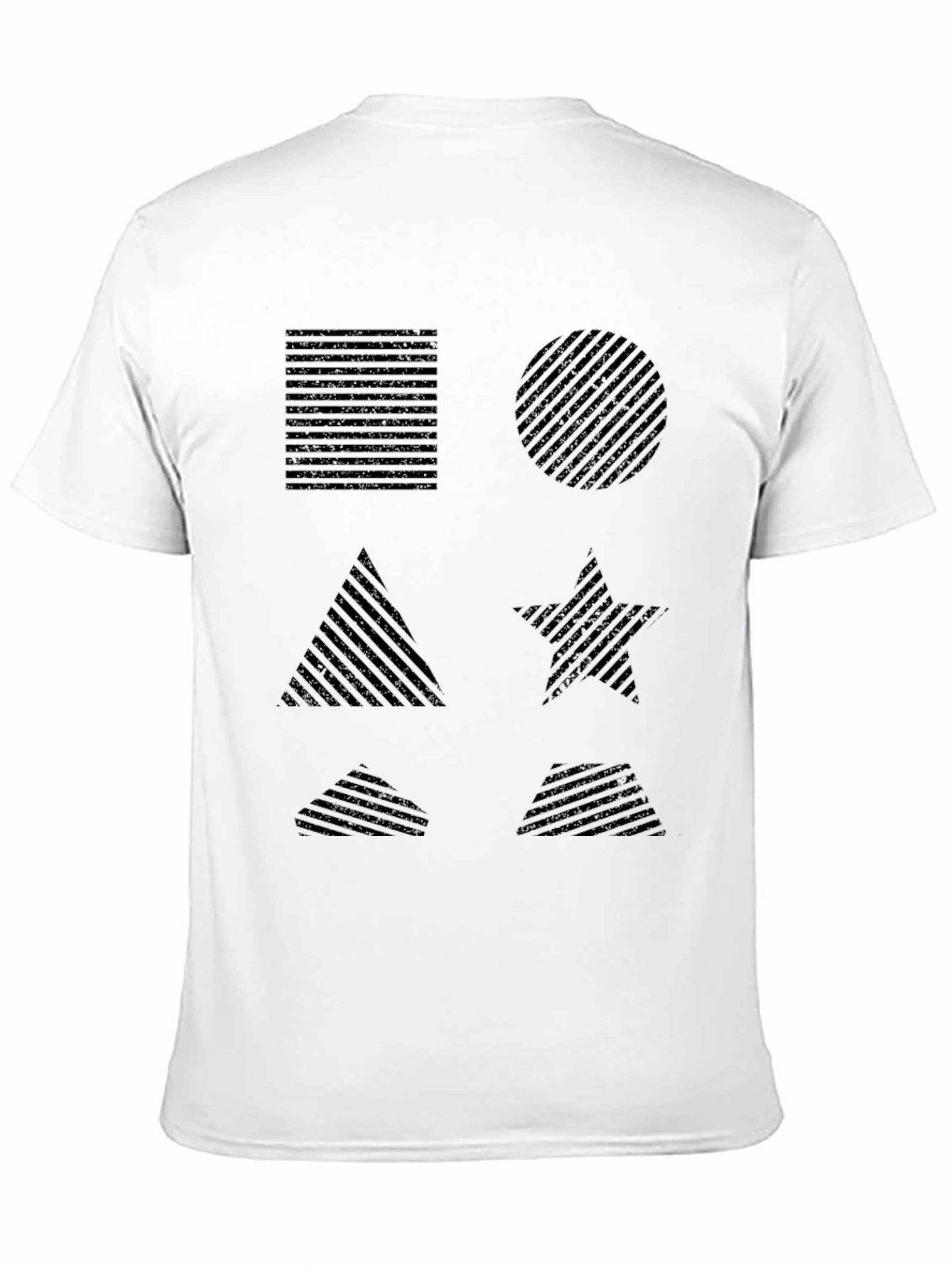 Black Geometric Shapes Pattern Black T-Shirt view 11