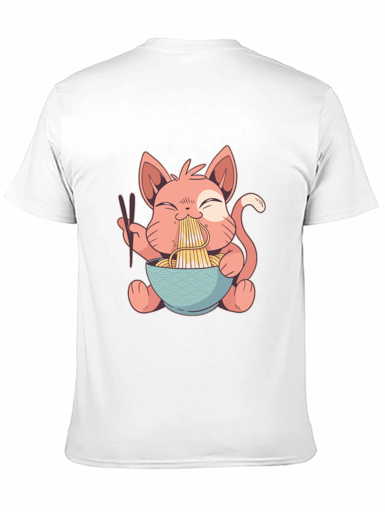 Black Cute Cat Ramen T-Shirt - Black Cotton Tee view 11