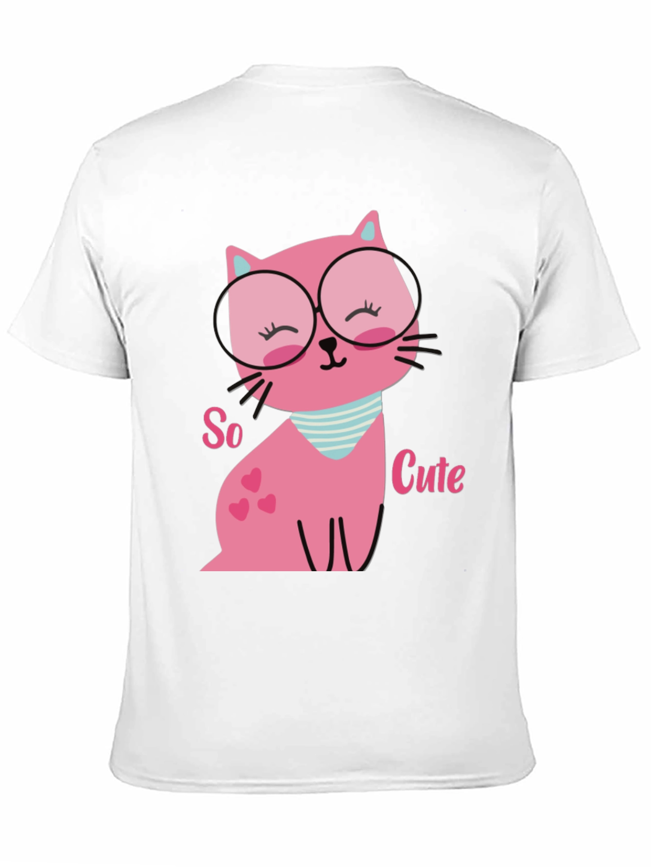 Black Cute Pink Cat T-Shirt view 11