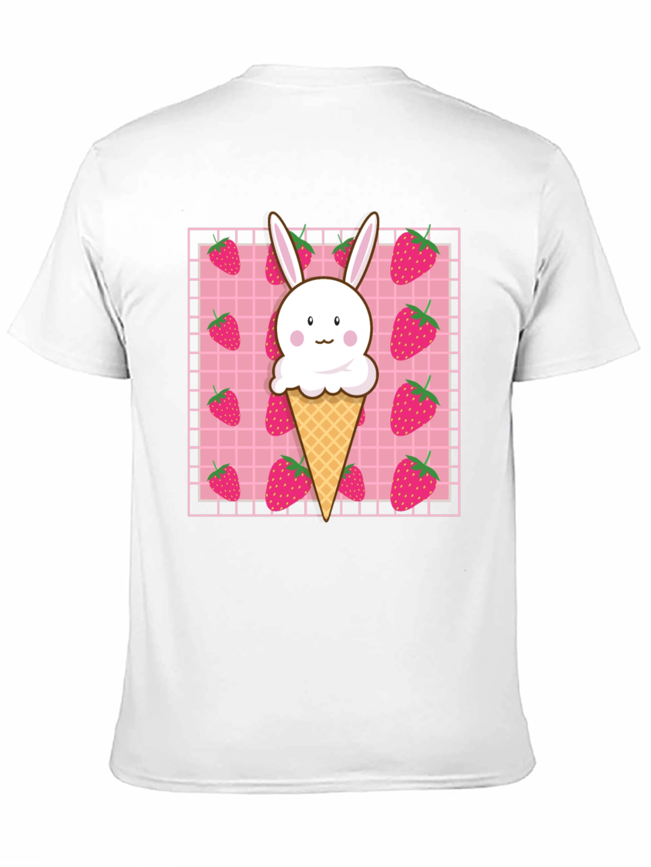 Black Kawaii Strawberry Bunny Ice Cream T-Shirt view 11
