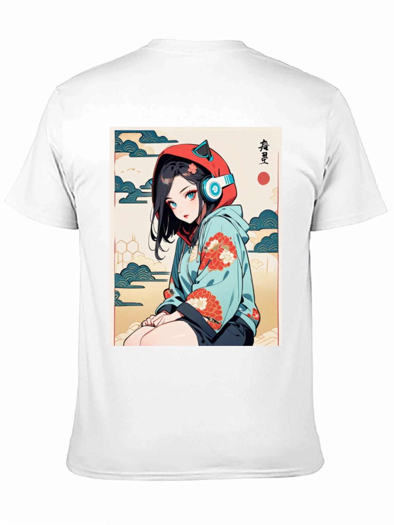 Black Anime Girl Ukiyo-e Style Graphic Tee view 11