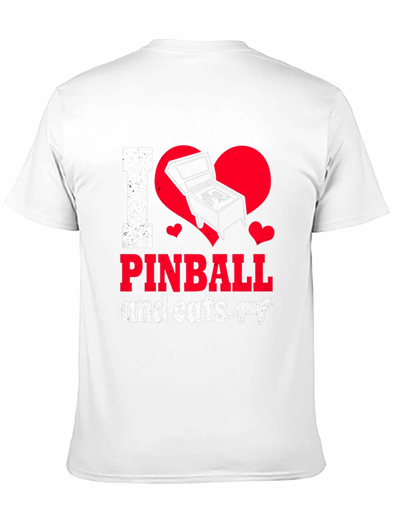Black I Love Pinball and Cats Graphic T-Shirt view 11