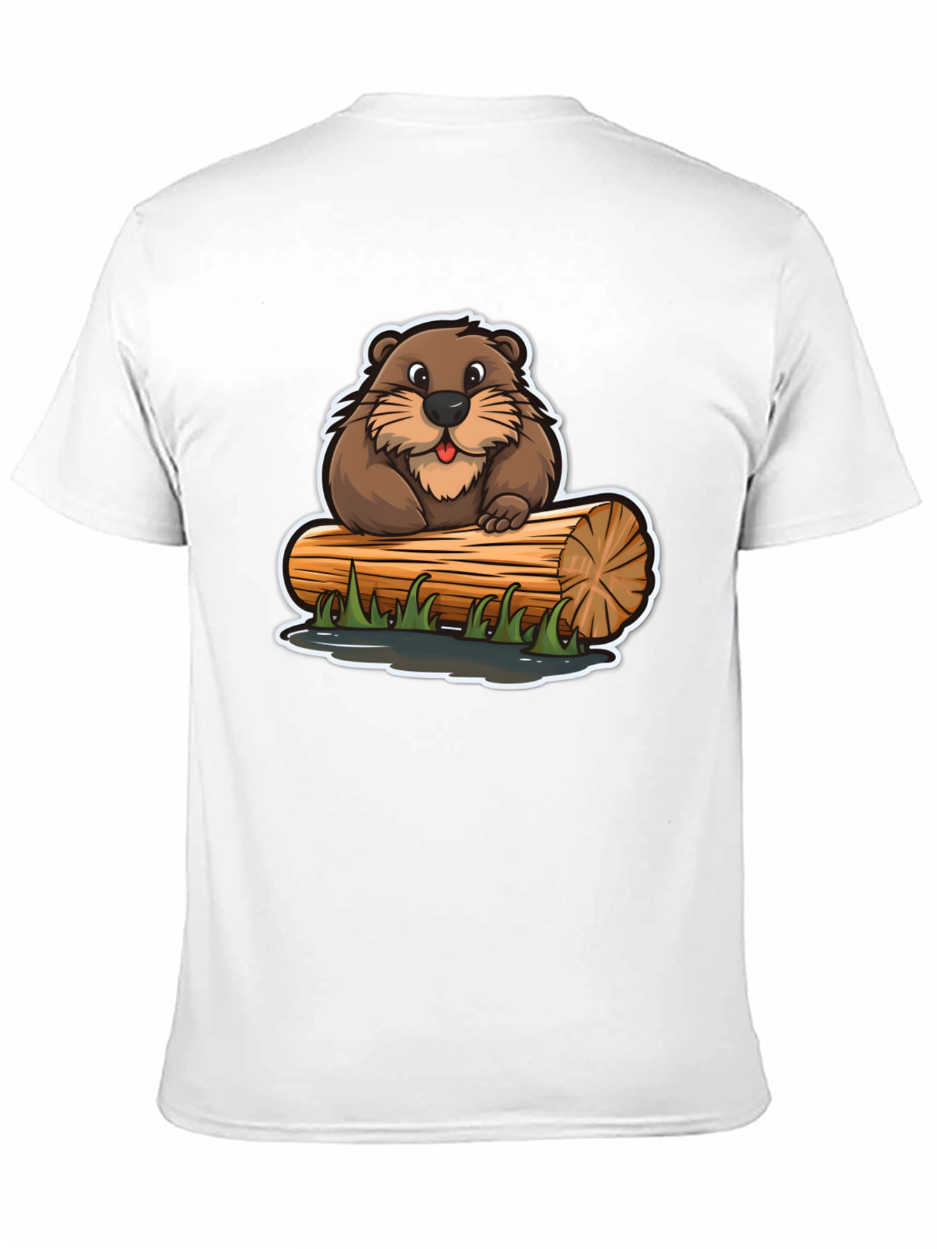 Black Cartoon Beaver on Log T-Shirt view 11