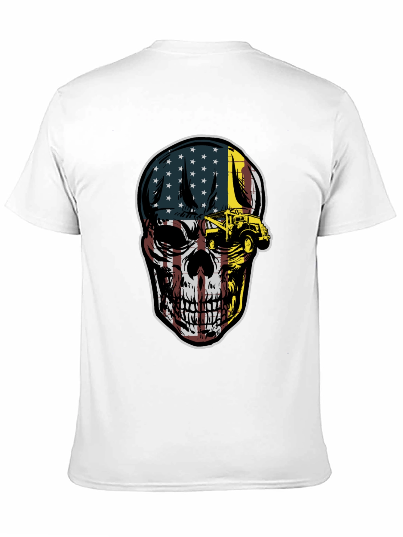 Black American Flag Skull Tow Truck T-Shirt view 11
