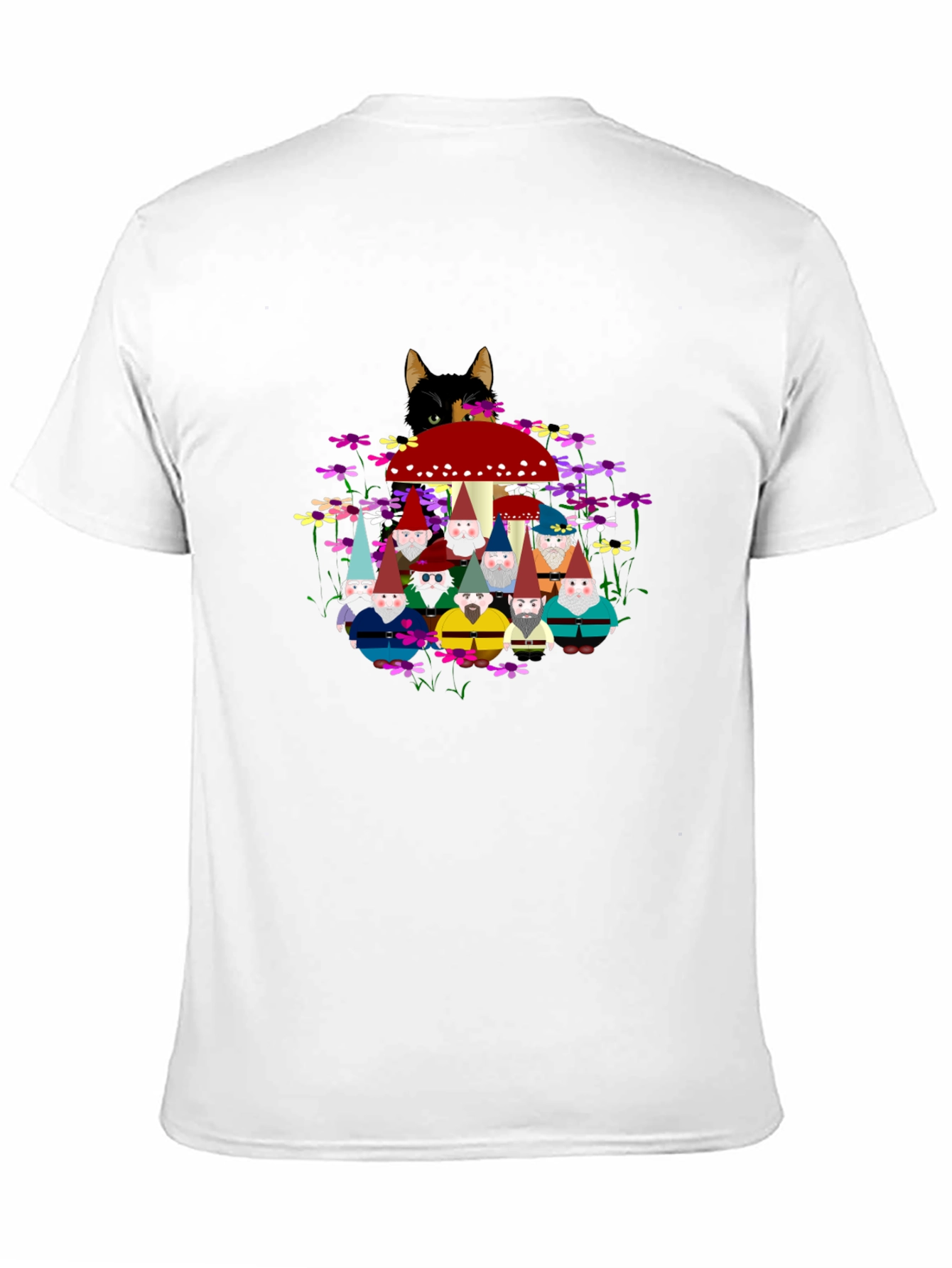 Black Gnome & Cat Graphic Tee - Funky Crew Neck view 11