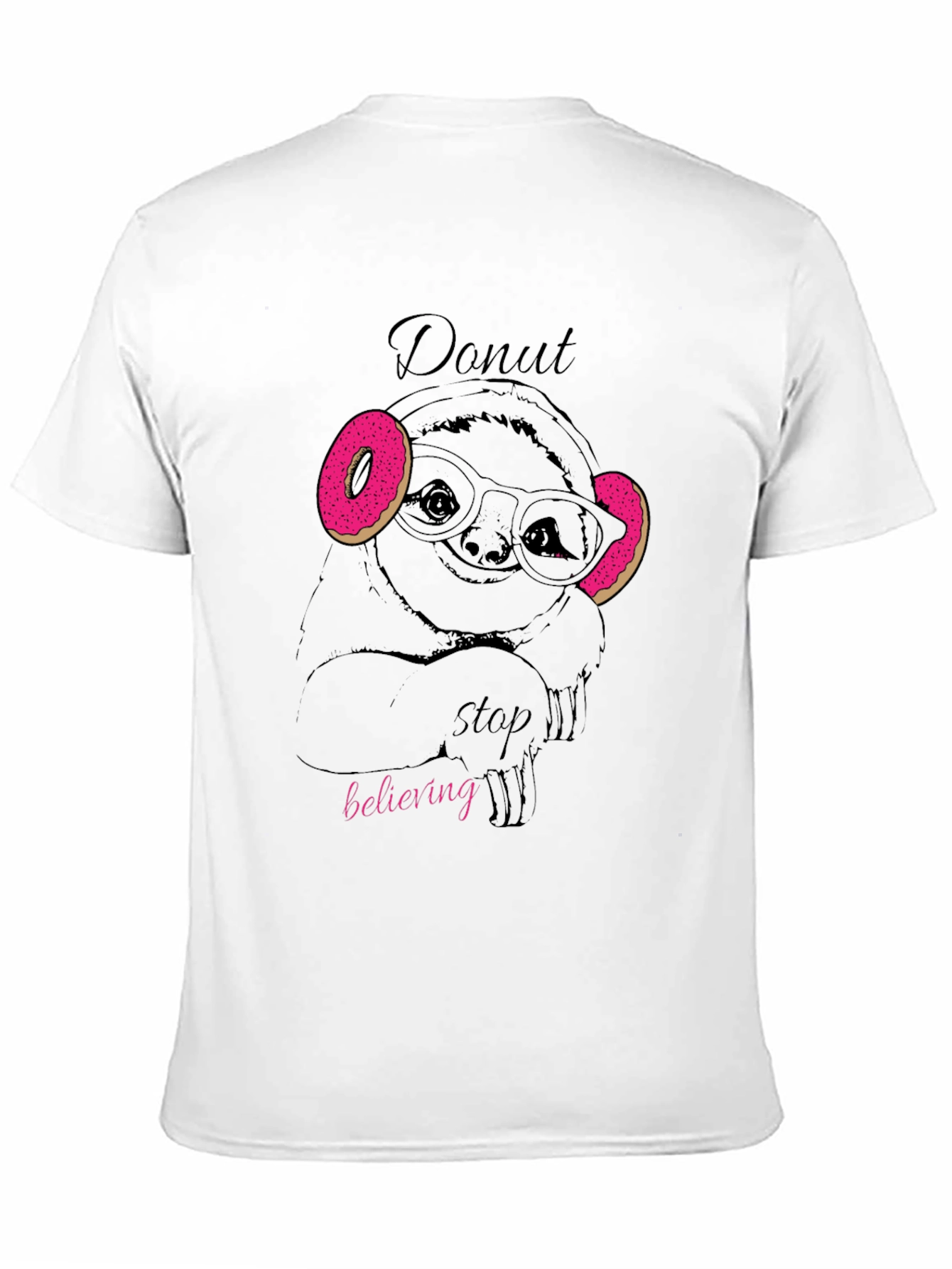 Black Donut Stop Believing Sloth T-Shirt - Funny Graphic Tee view 11